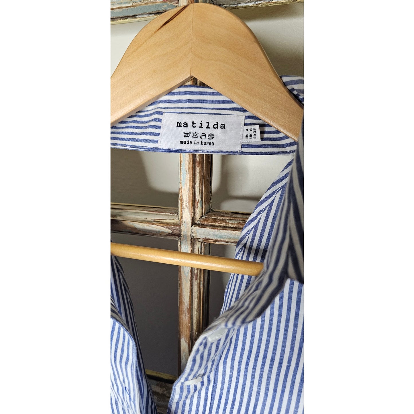 Matilda Navy & White Oxford Button Down High Low V-back Dress size 4