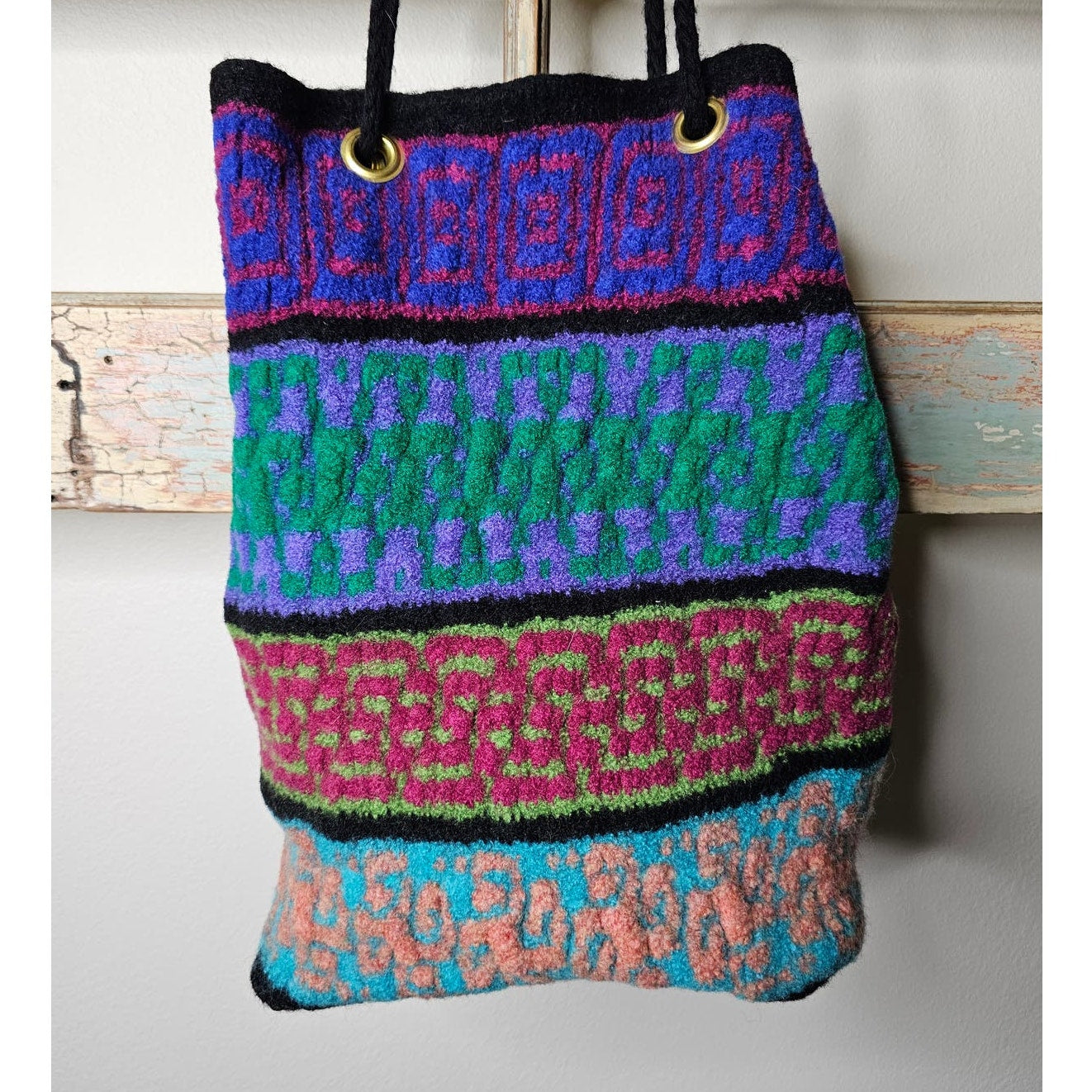 Vintage BOHO Shoulder/ Crossbody Vibrant Yarn Bag with feet