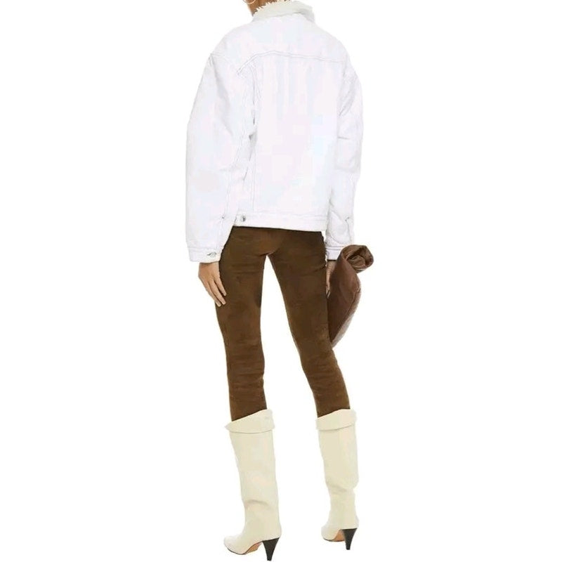 IRO Paris White Denim Franz Shearling lined Denim jacket Size FR 34 / US 2