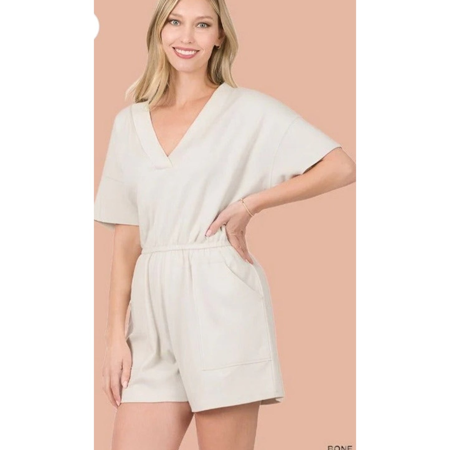 NWT Zenana Drop Shoulder V-neck Short romper with pockets size 3x 22/24
