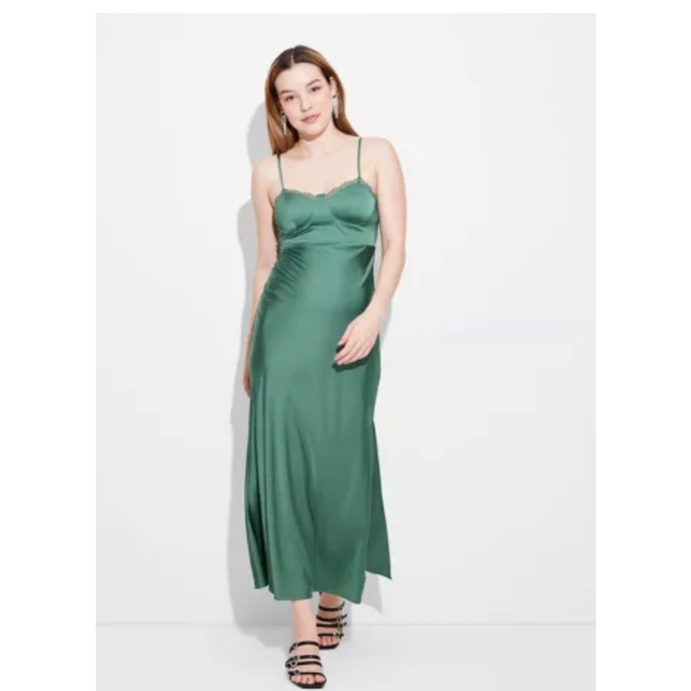 NWT Green Bustier Slip Midi Dress with Lace in Ladies size Small