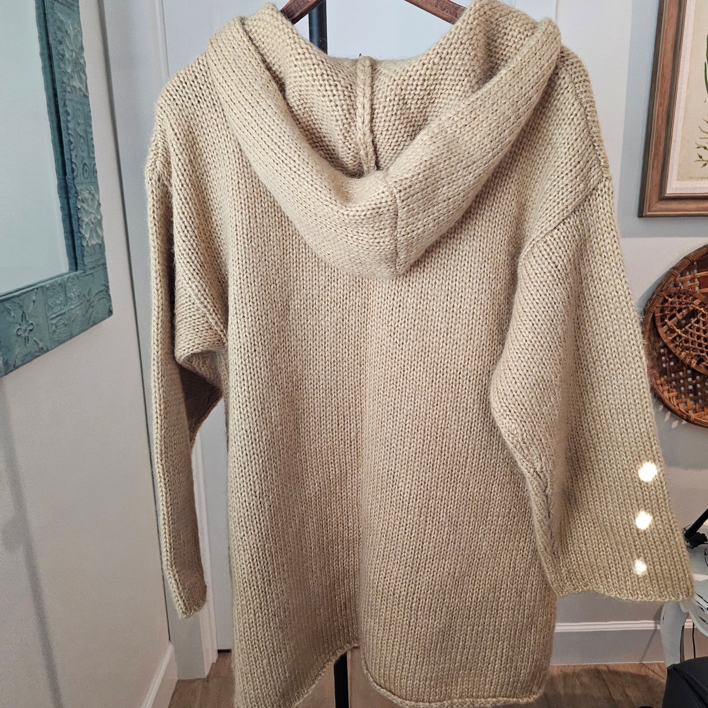 Soft Surroundings Tan Mohair 3 Button Cardigan With Hood Ladies size Small