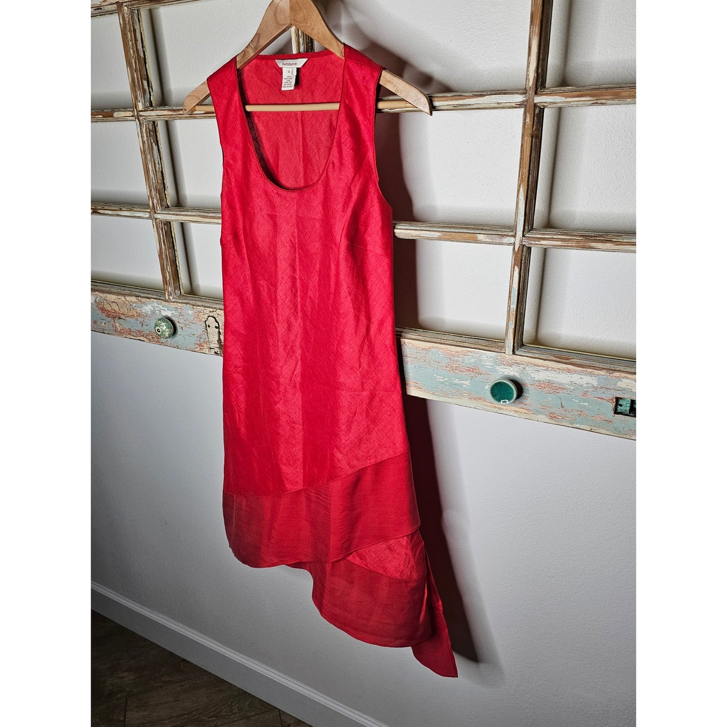 Sundance Red Midi Linen/ Silk Asymmetrical Sleeveless Dress Size Small