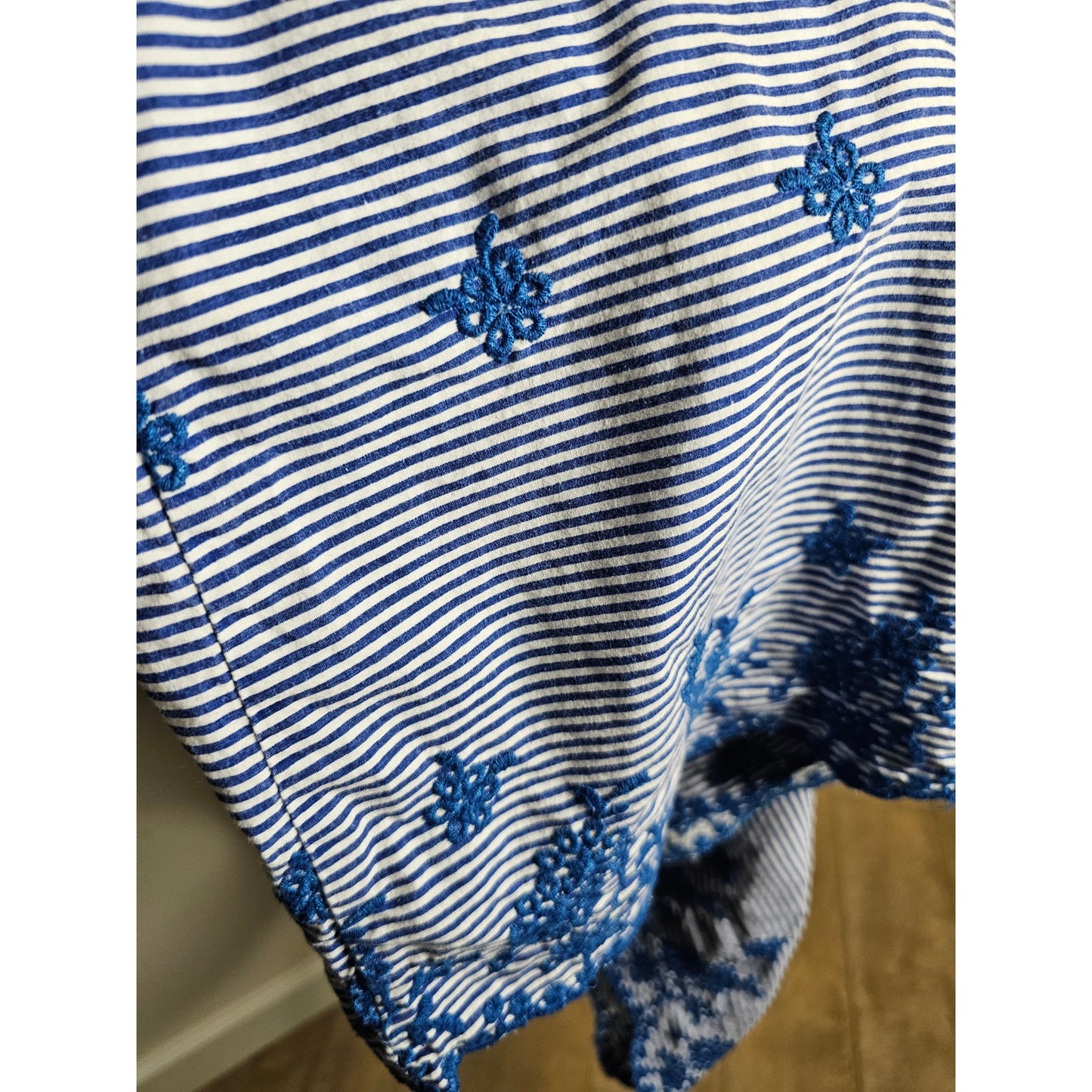 Koton Blue & White Stripe Midi Dress with Ruffles and Embroidery Ladies size Medium