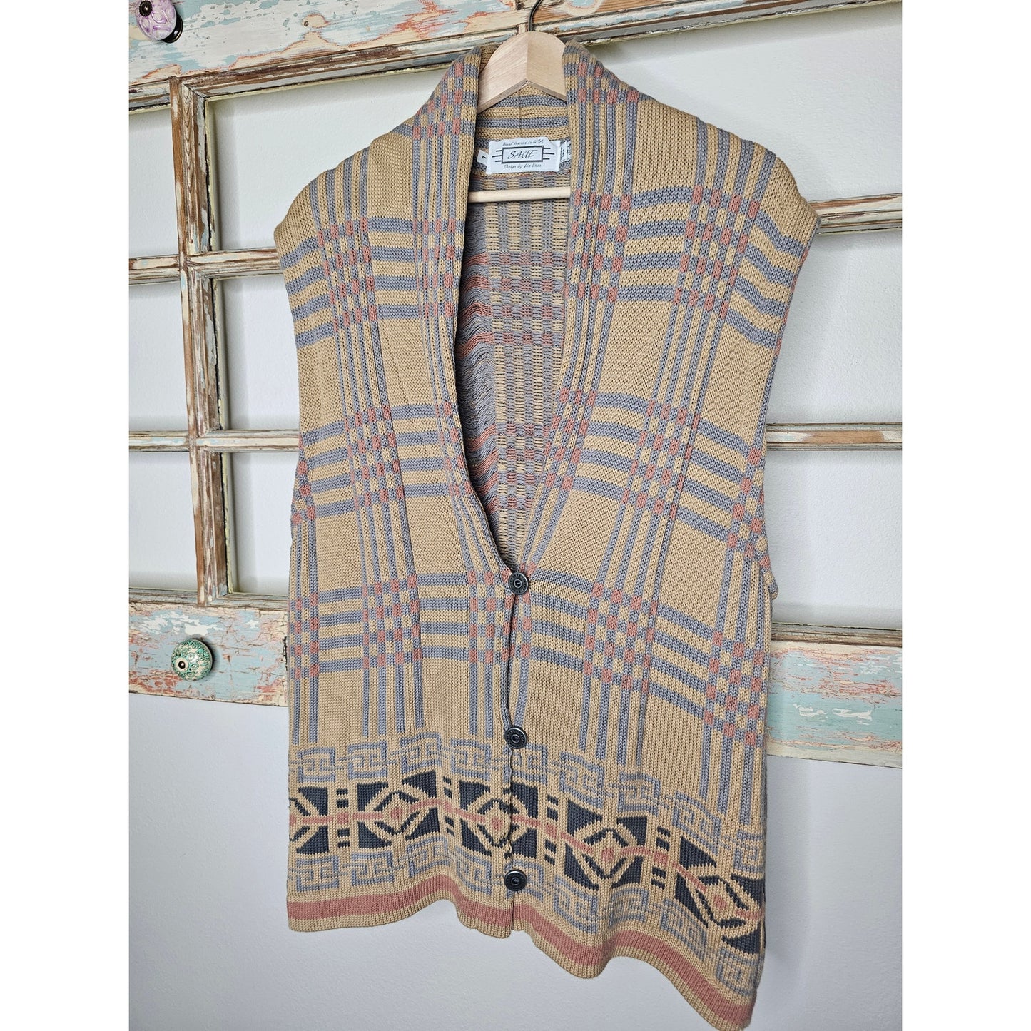 Sage Hand-loomed Vest Tribal Southwest Design Button Front Size Large