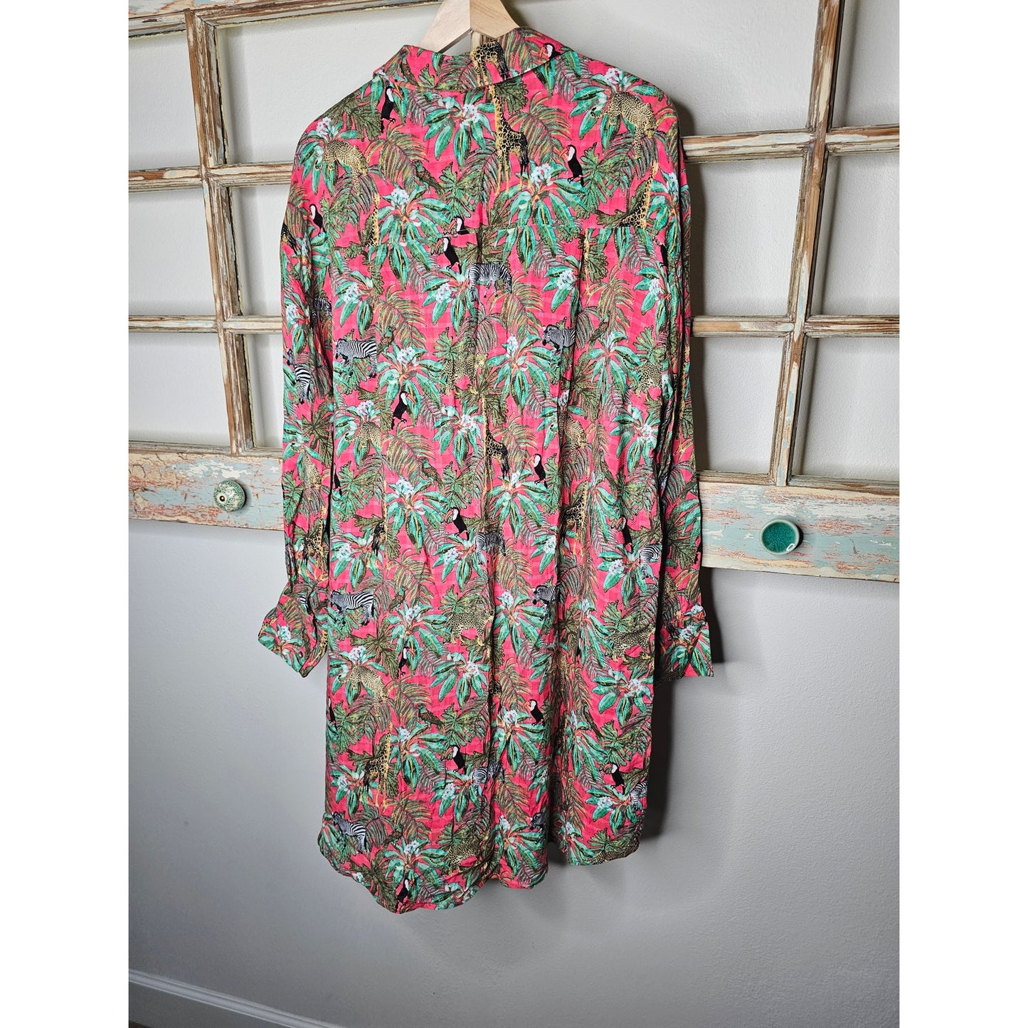 Jane & Delancey Jungle Safari Rain Forest Long Button Up Ladies size Large