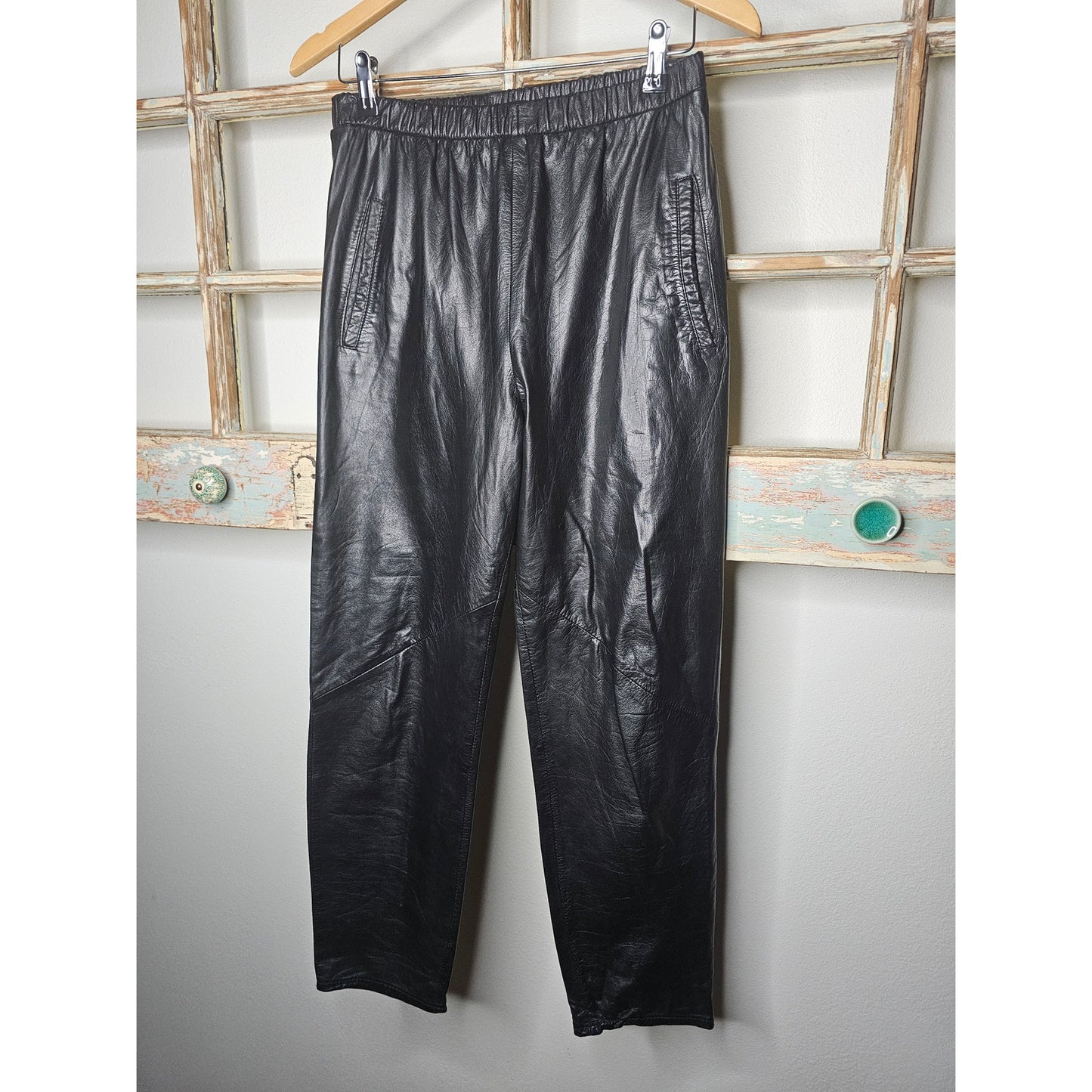 Plush Black Leather comfortable Relaxed Fit Pull on Pants Size 27