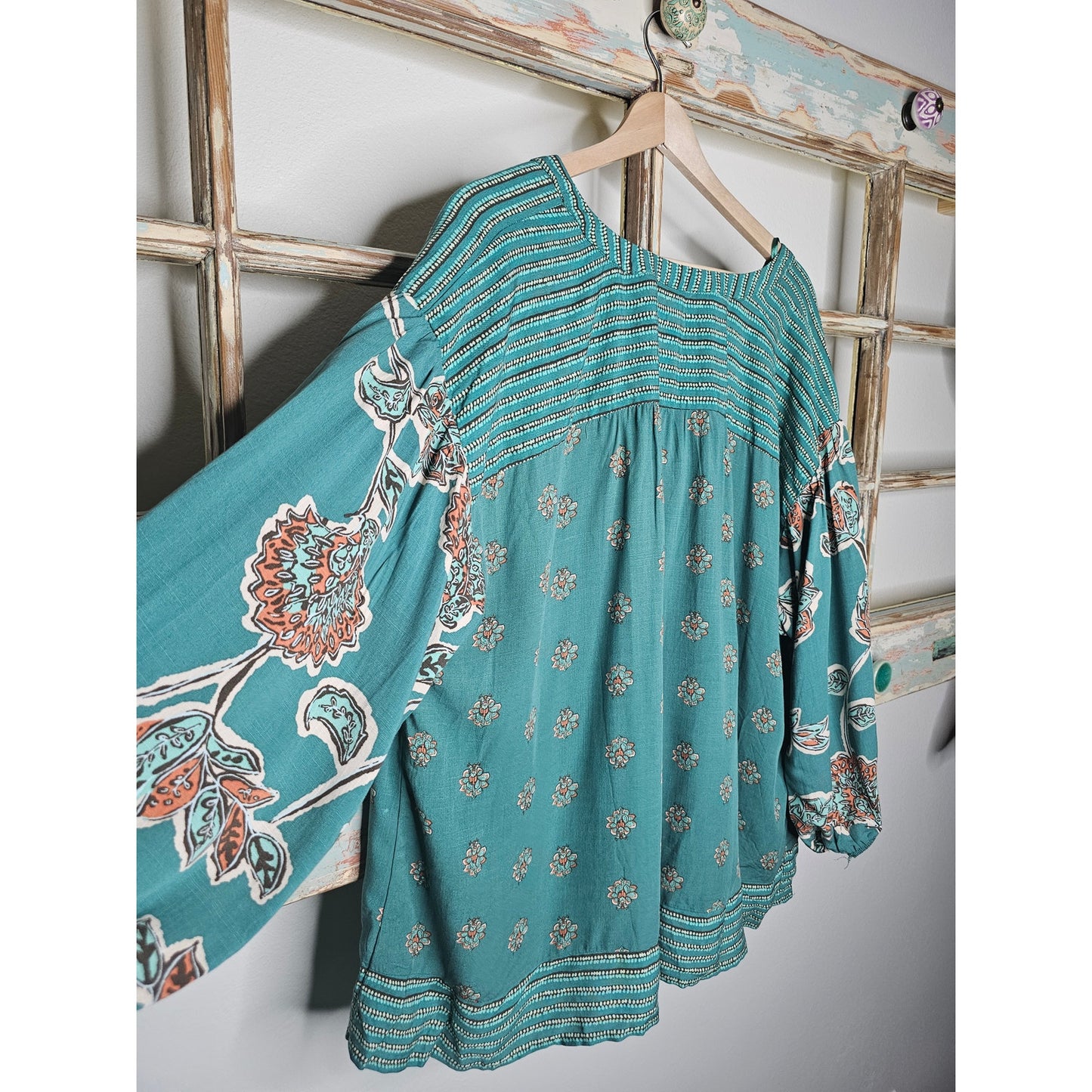 NWT Boho Split Neck 3/4 Sleeve Allover Floral Print Ladies Size XXL