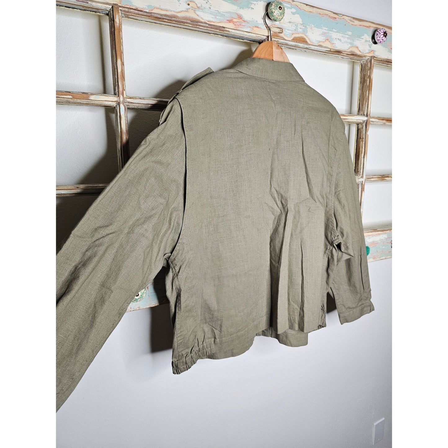 Linen Khaki Button Up Utility Style Jacket Ladies size 22