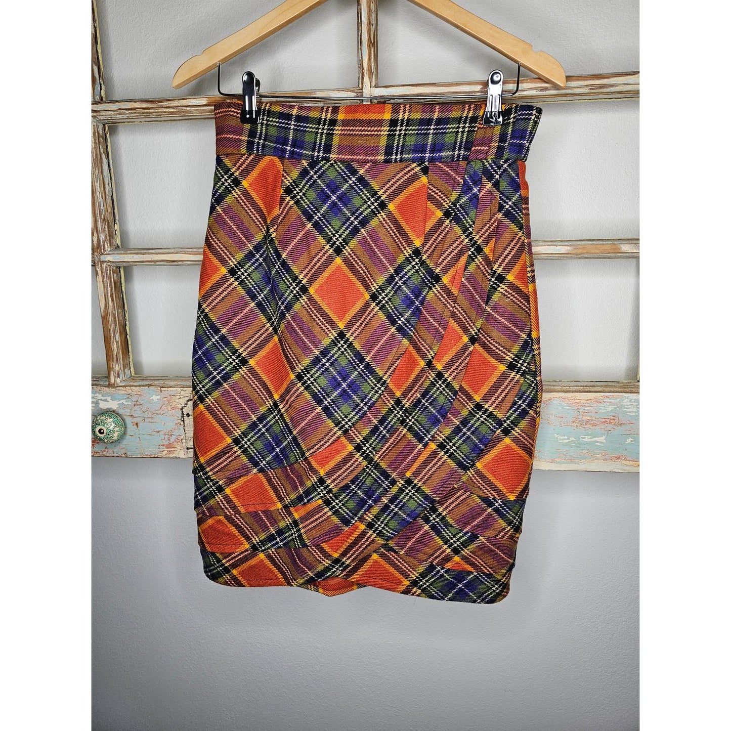 Anthropologie Plenty by Tracy Reese Vibrant Wool Plaid Pleated Pencil Skirt size 6