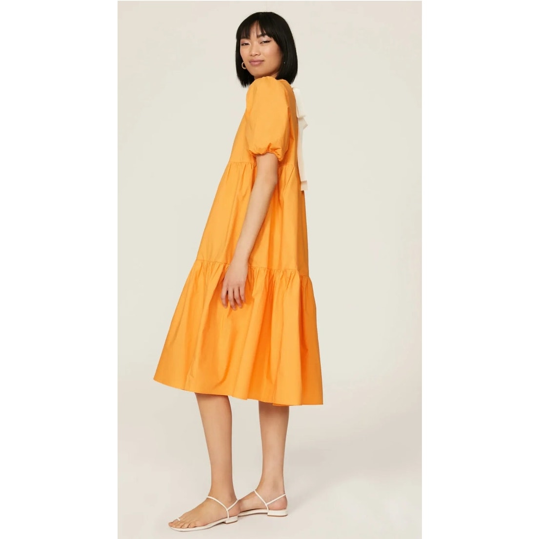 Peter Som Marigold Tiered Midi Dress Puff Sleeves W/ Keyhole back size 4
