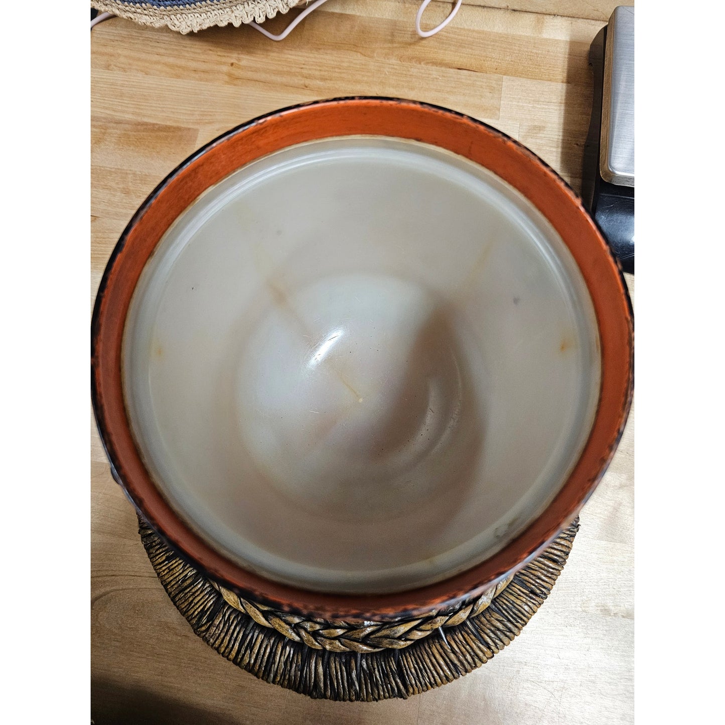 Vintage Cinnabar orange With black Wash/Trim Ice bucket Brass accents