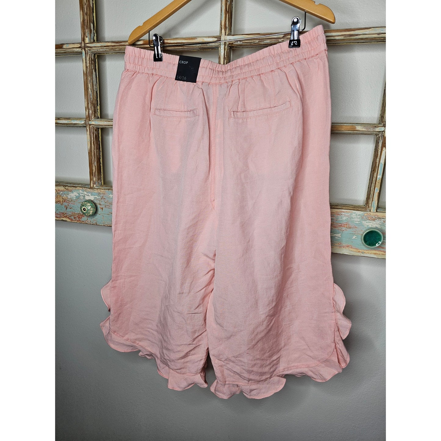 NWT Lane Bryant Peach Linen Ruffle Hem Cropped Pants Size 14/16