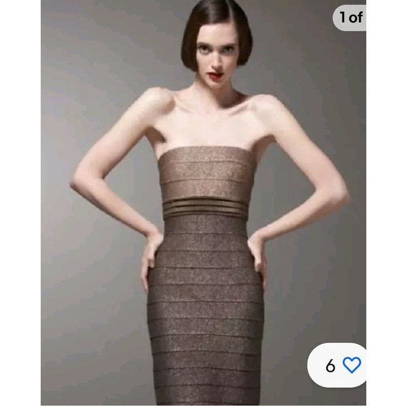 NWT Carmen Marc Valvo Two-Tone Metallic Bandage Dress With beaded belt size Large