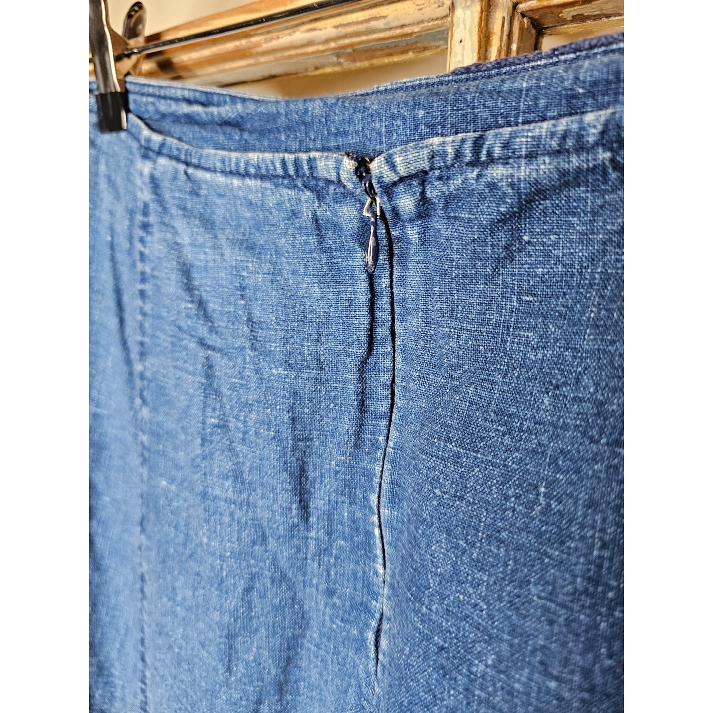 Vintage Blue Denim Prairie Skirt with Crochet Accents Ladies size 6
