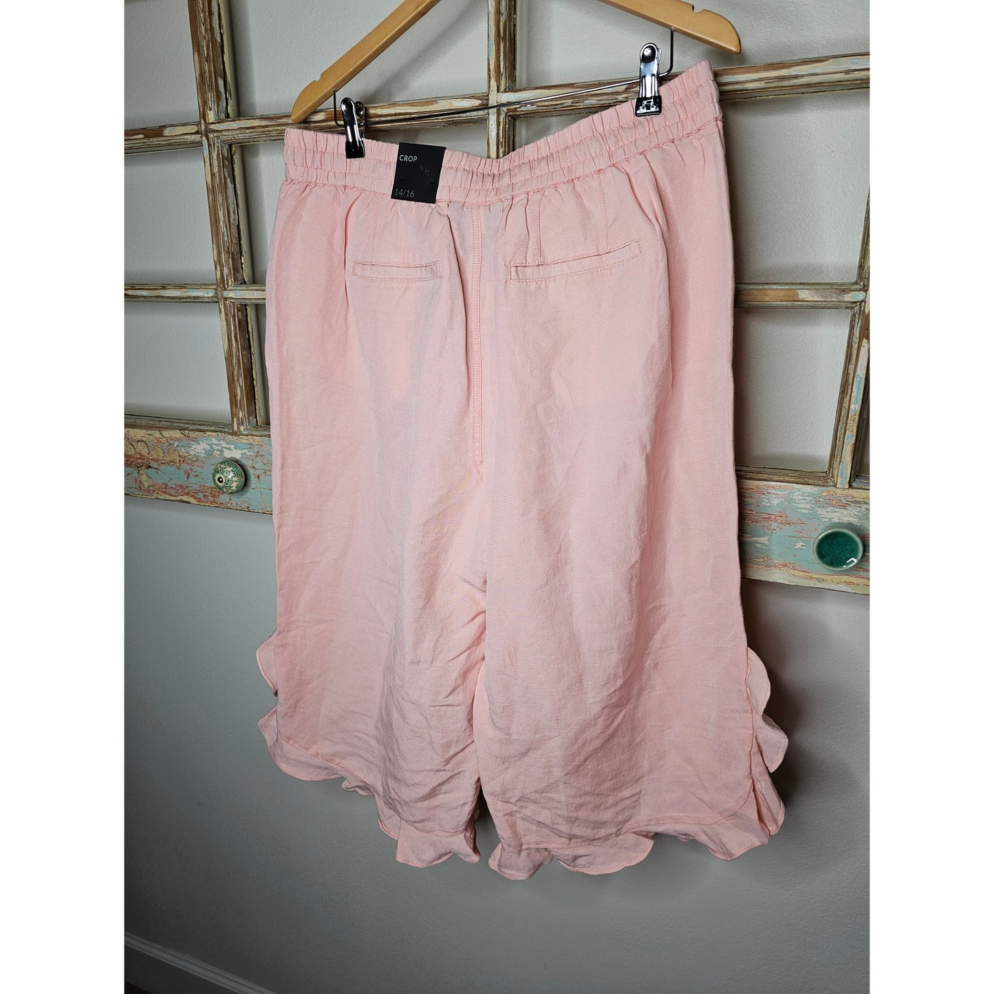 NWT Lane Bryant Peach Linen Ruffle Hem Cropped Pants Size 14/16