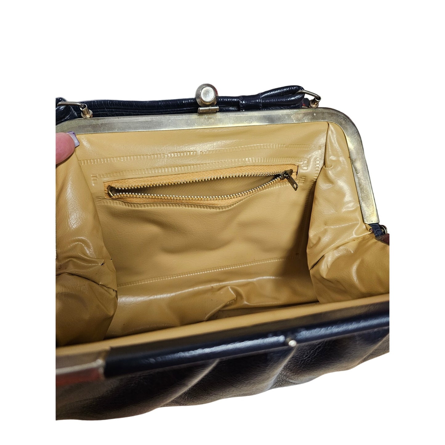 Vintage Navy Blue 60's Mod Gogo style Handbag Silver hardware