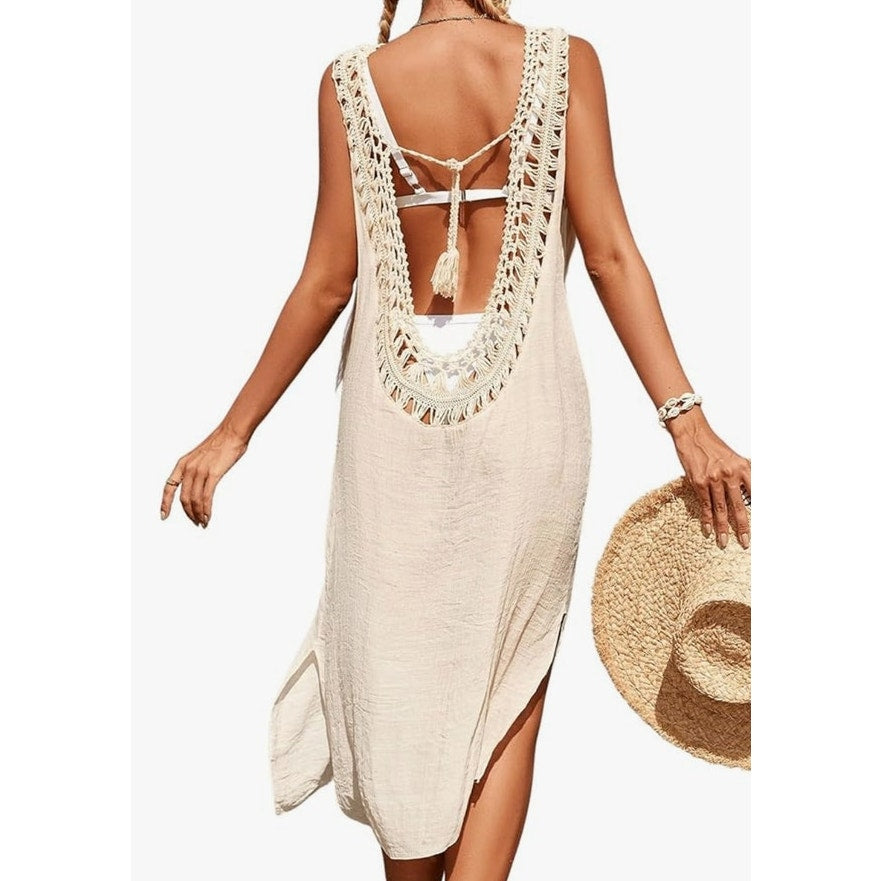 Floerns Women's Sleeveless V Neck Slit Hem Crochet Cover Up Dress size Medium