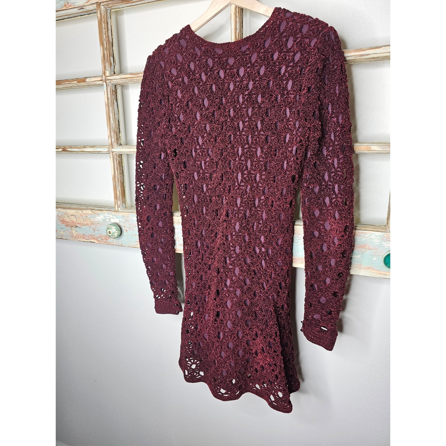 Theysken's Theory Maroon Crocheted Dress W/ Slip Ladies size Small