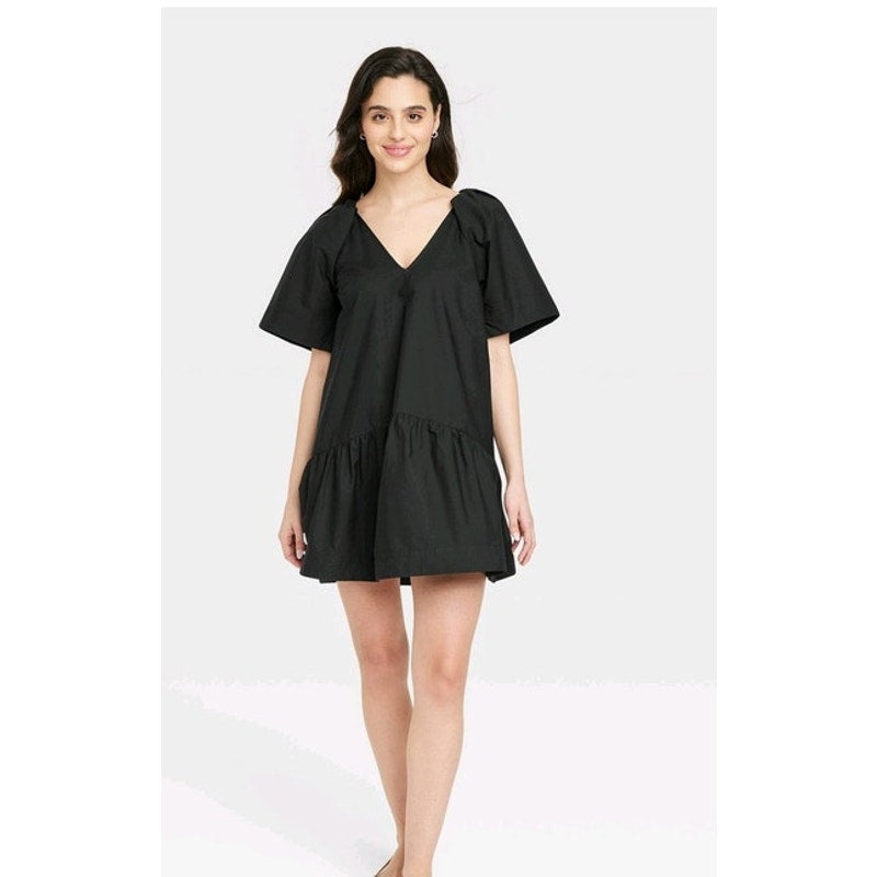 NWT Women's Flutter Short sleeve Mini Poplin Dress Size XS