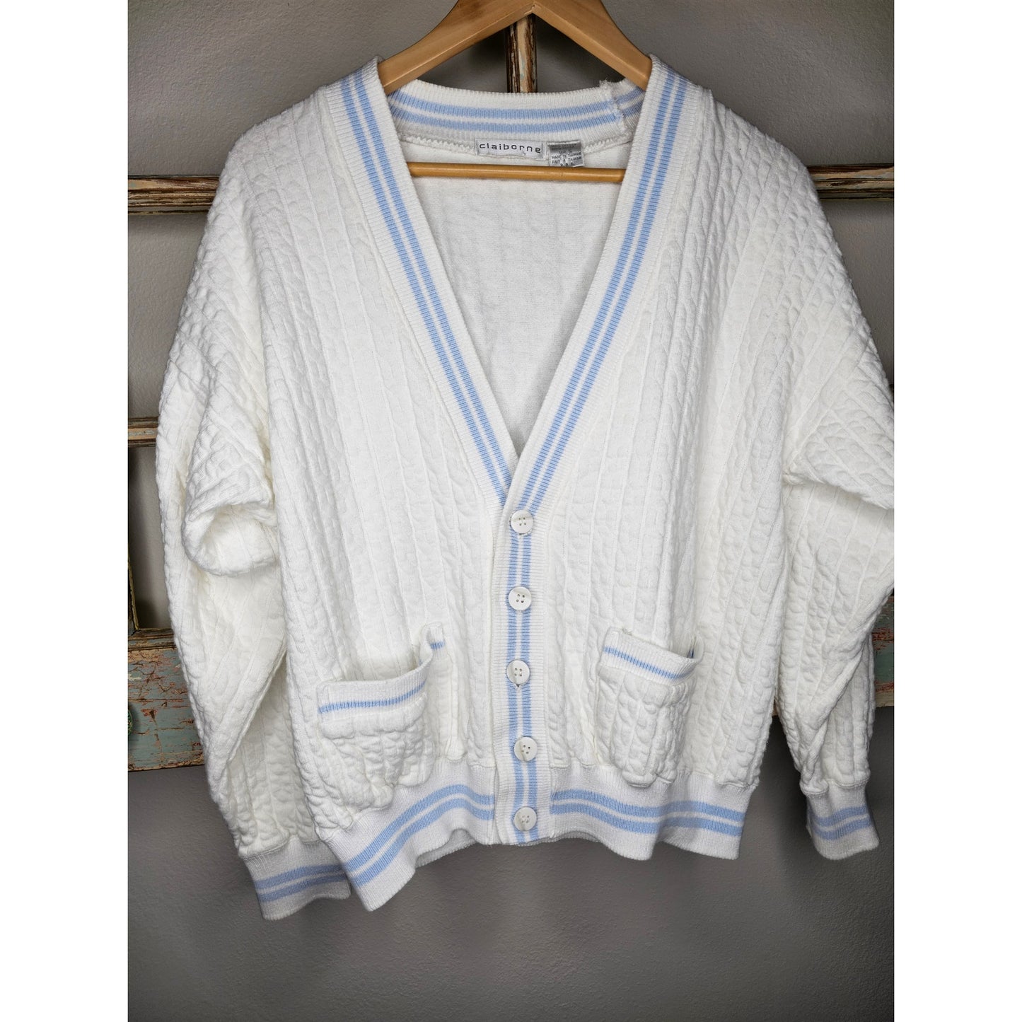 Vintage Cable Knit Button Up Cotton Cardigan Ladies size Small