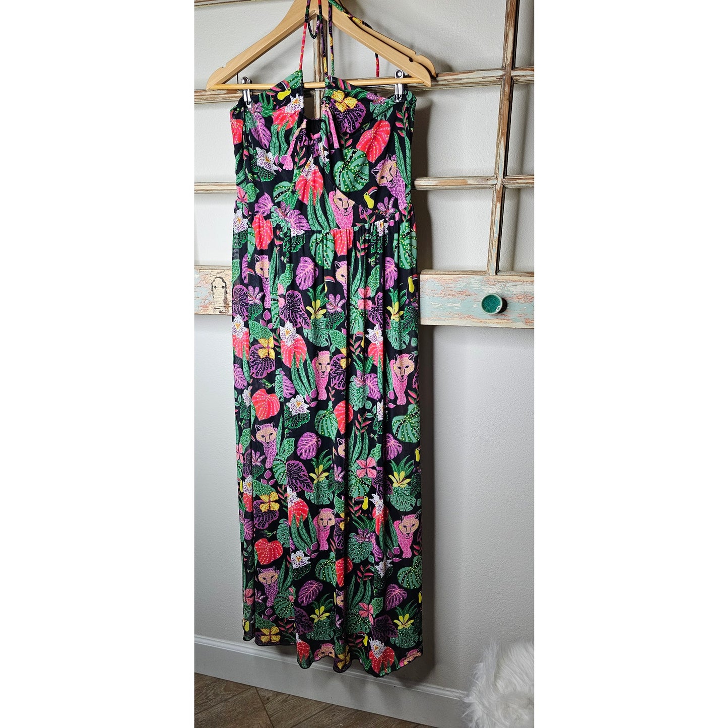 NWT Betsey Johnson Paulina Leopard Halter Maxi Dress XL
