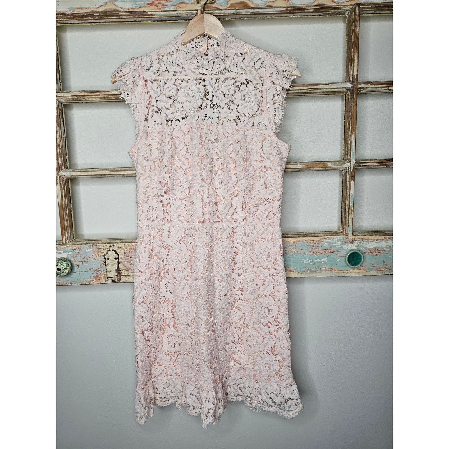 Eyelash Lace Mini Dress W Keyhole Back in Peach By Aijek Ladies 3 / size 10