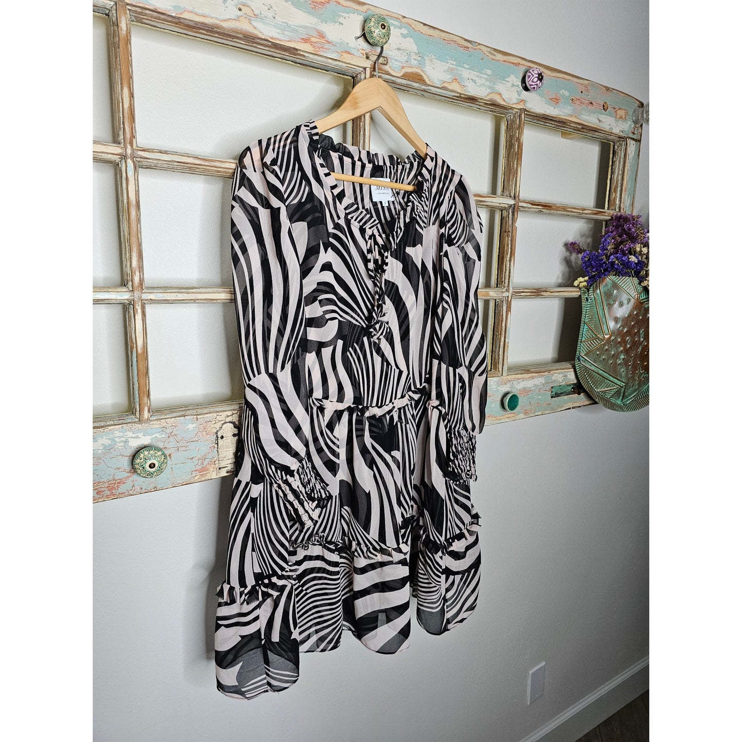 NWOT Misa Zebra Print Sheer Tiered Dress Ladies Size Small