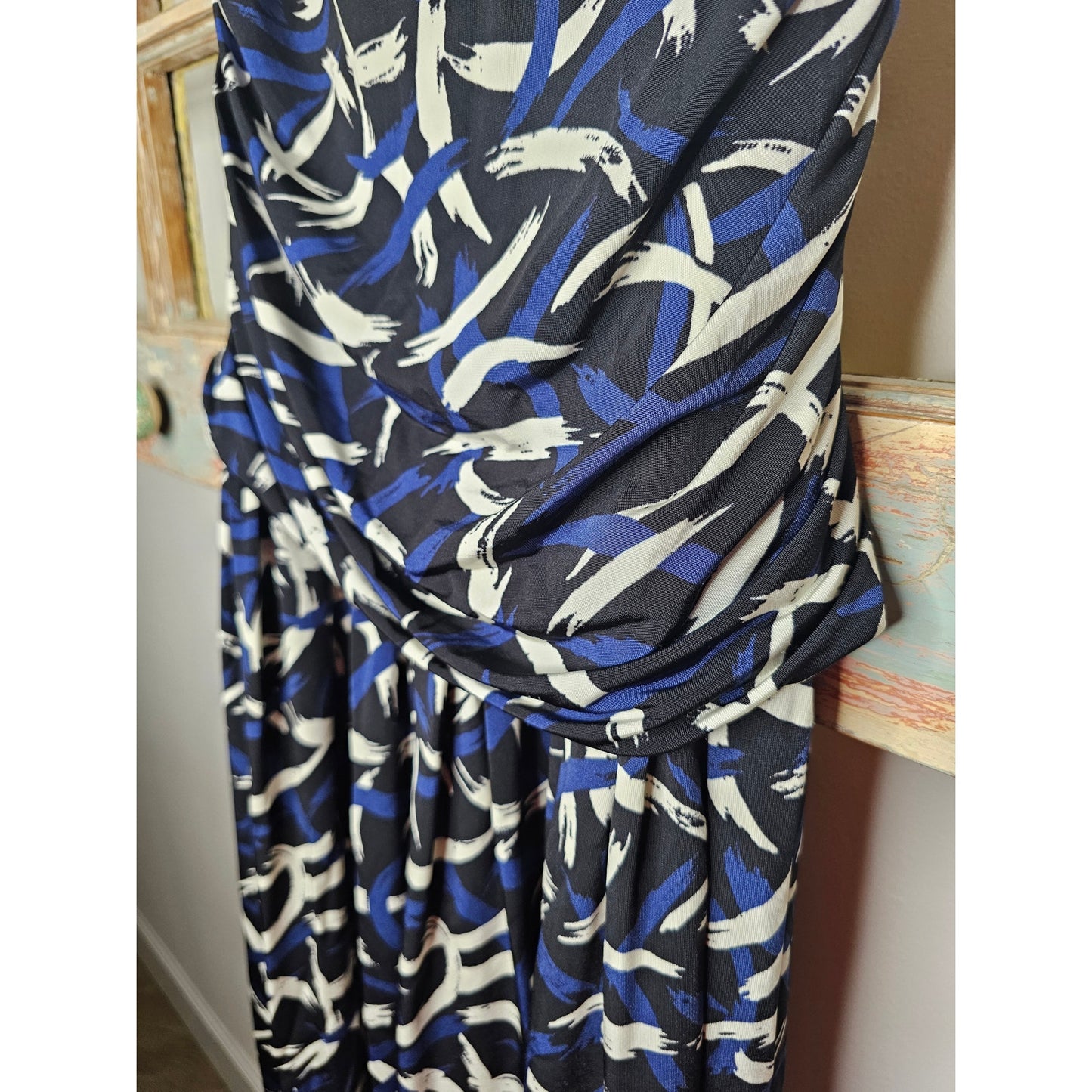 NWT Missoni Collection Black/Blue/White Strapless tube Knit Ruched Dress Size Medium