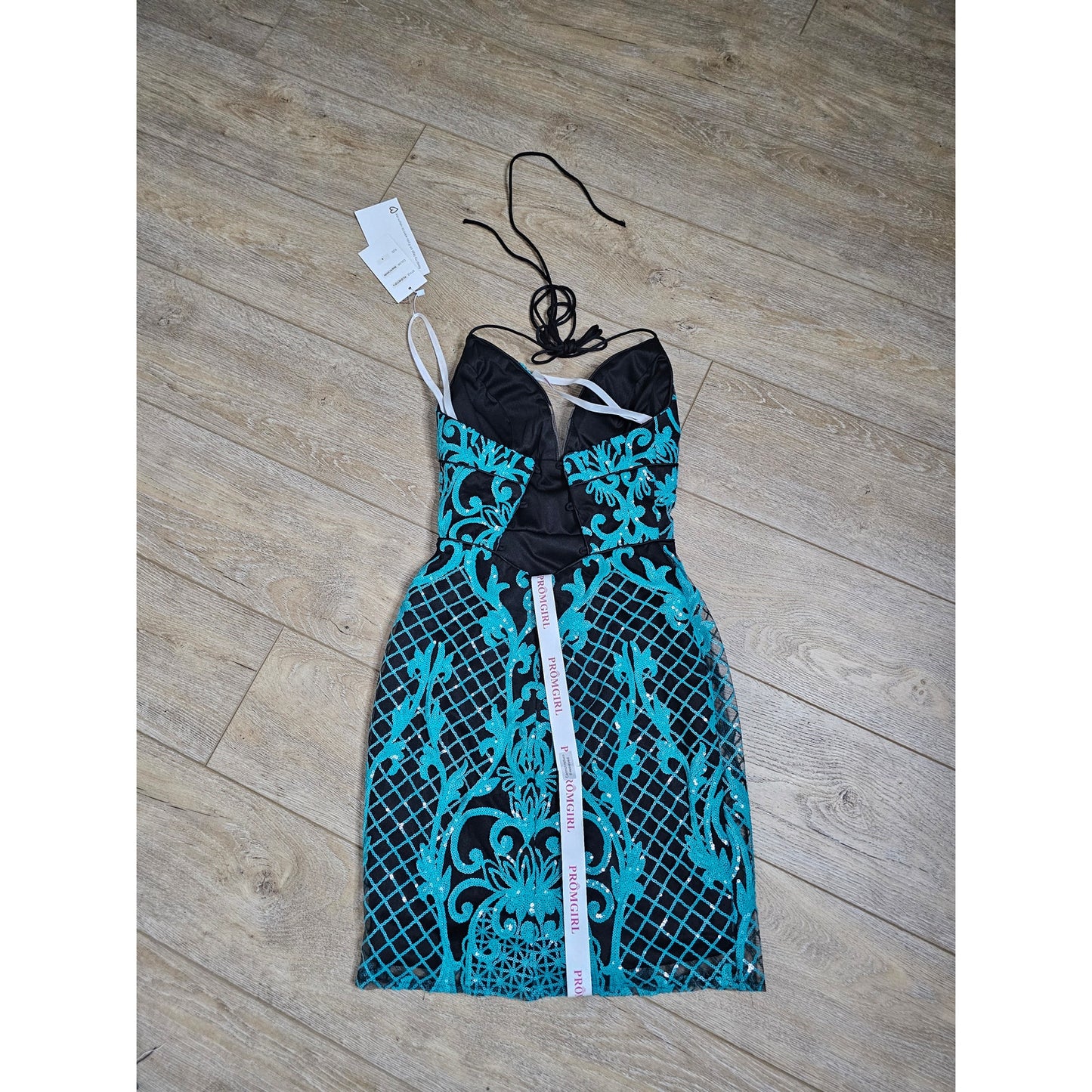 NWT Lace Sequin Basketweave Mini Party Dress Lace Up Back Ladies size 4