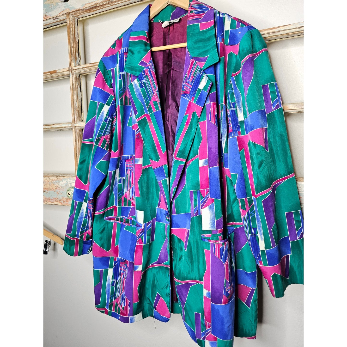 Vintage Vibrant Geometric Button Front Blazer Ladies size 1X