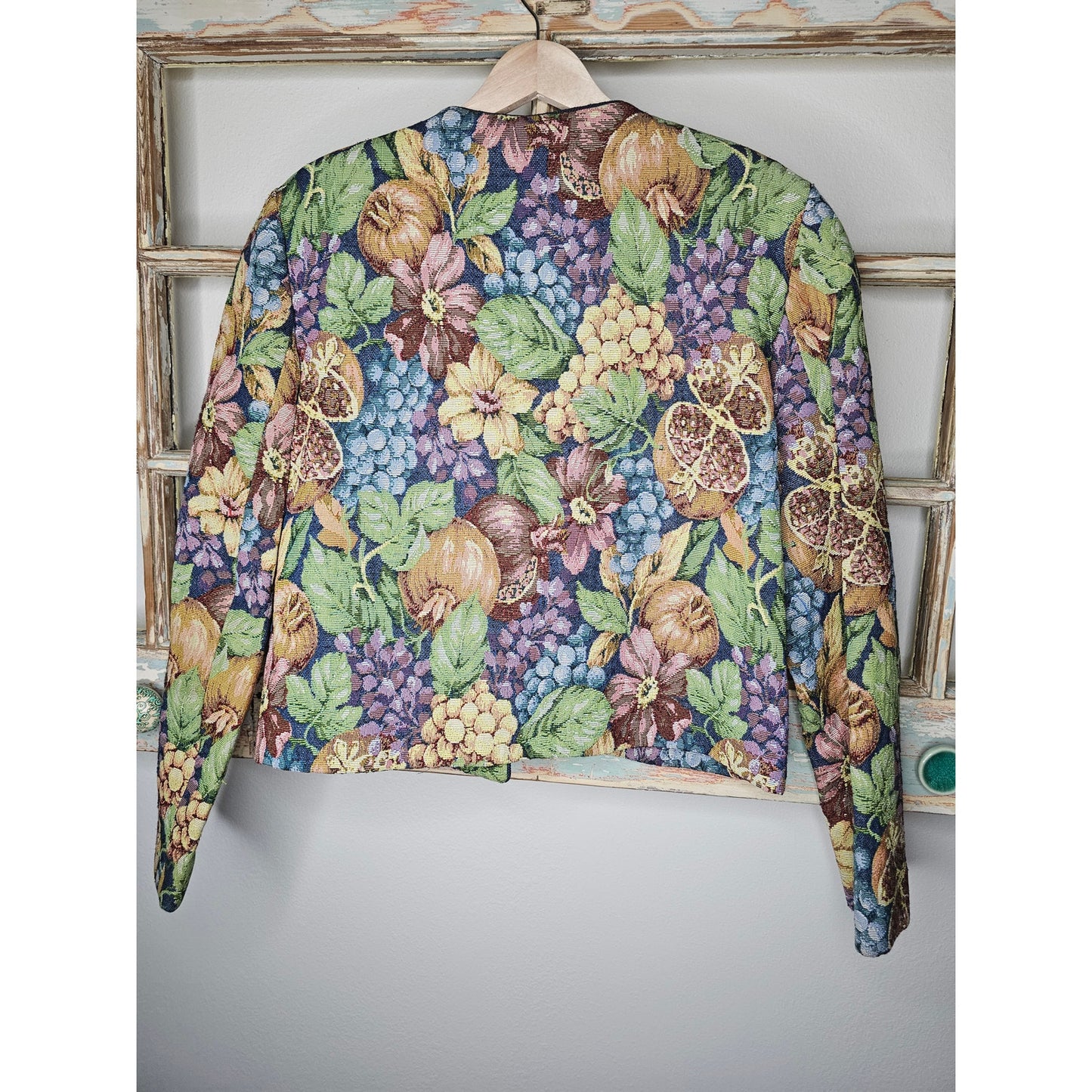 Vintage Don Caster 80's Fruit Brocade Cropped Blazer Ladies size Medium