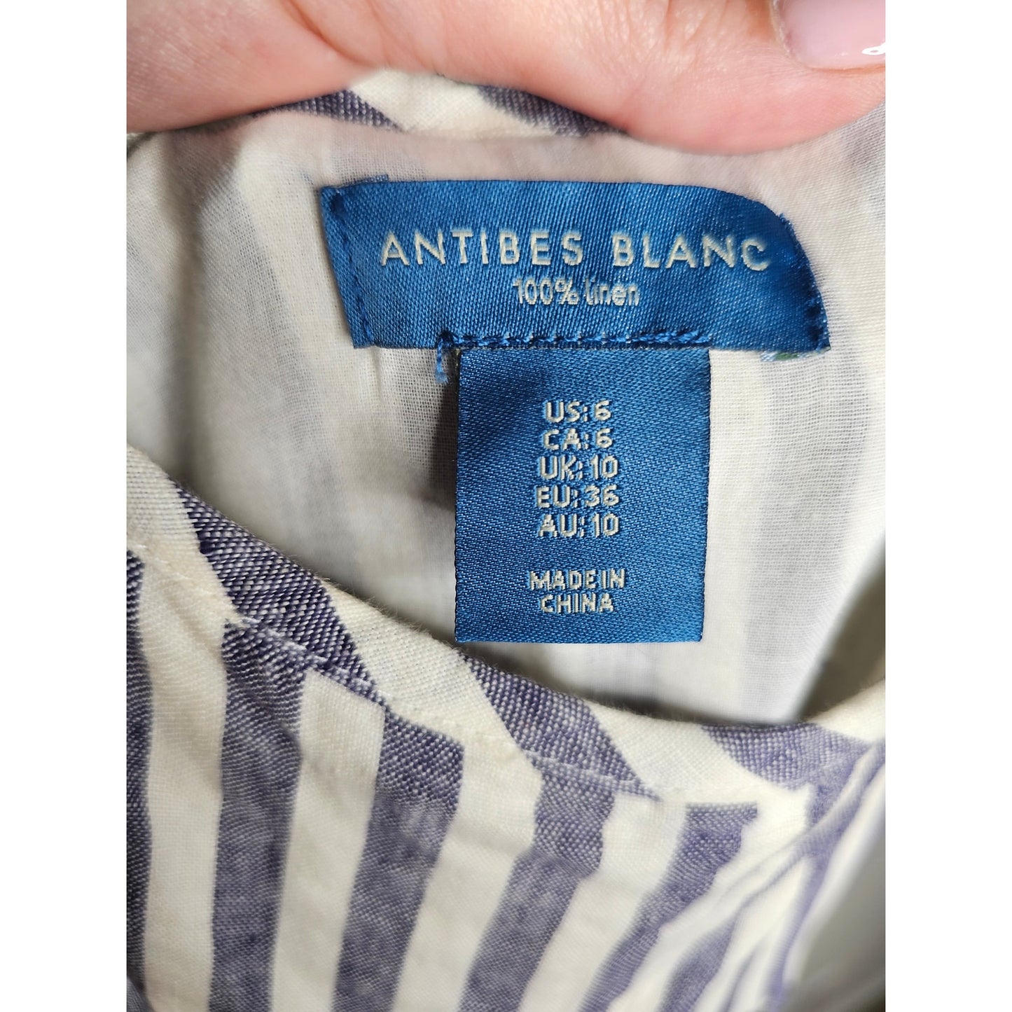 Linen Antibes Blanc Ladies Lined Striped Tiered Midi Dress Ladies Size 6