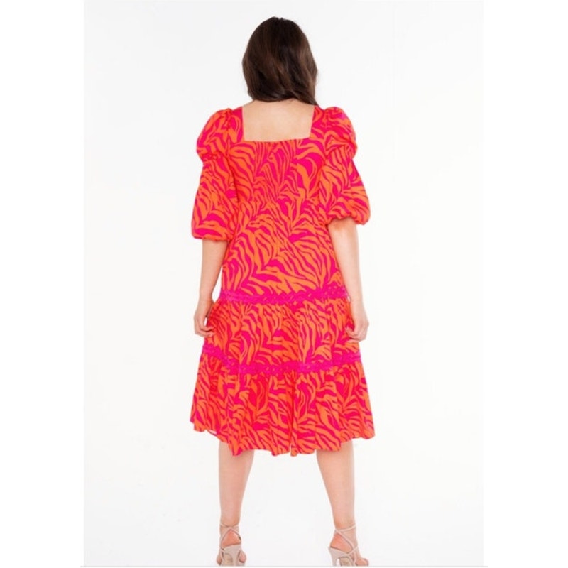 NWT Alden Adair Mia Cotton Tiered Zebra Dress in Pink/Red Ladies Size Small