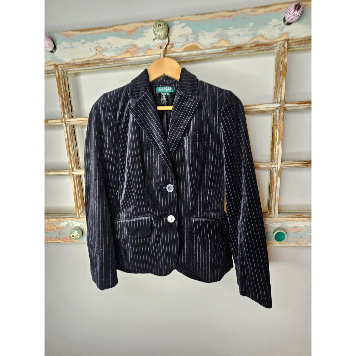 Lauren Ralph Lauren Black Velvet Blazer with Pinstripes Ladies size Small