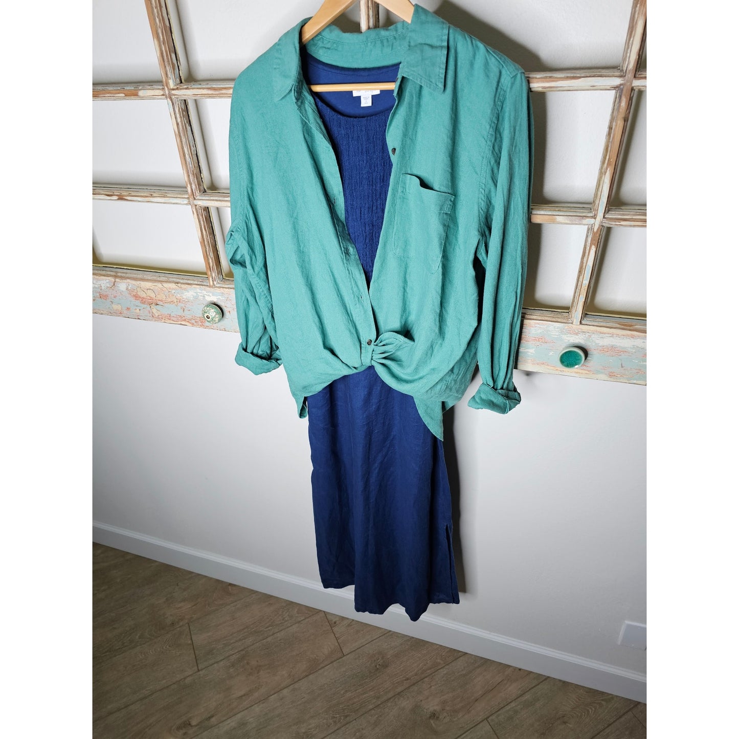Vintage Linen Pure Jill Blue Midi Sleeveless Dress Ladies Size Small
