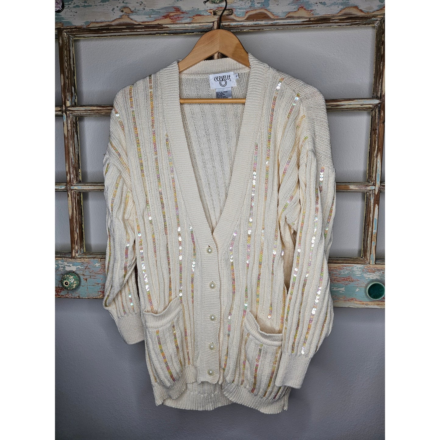 Vintage Cervellie Cream with Sequence and pearls Ladies size Medium