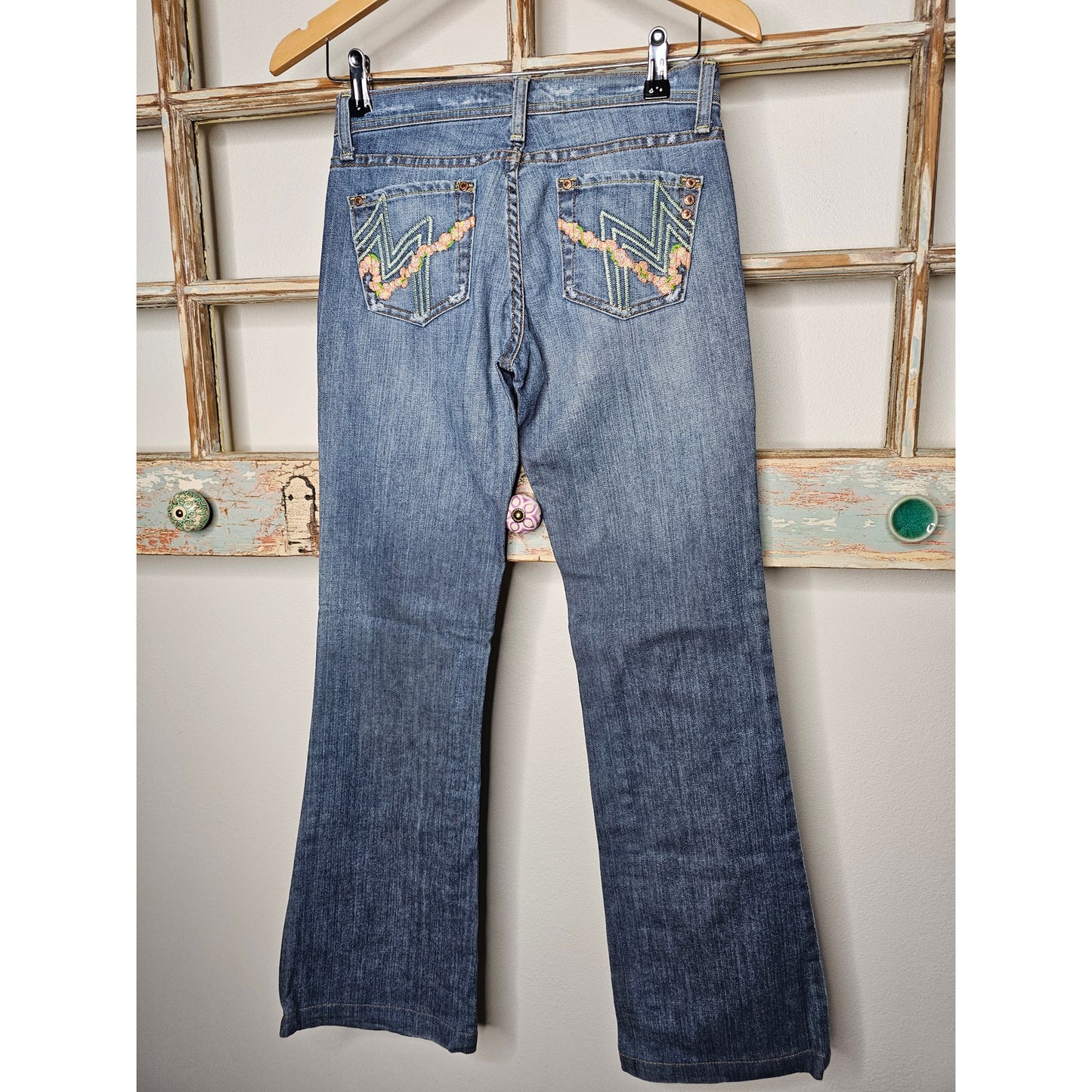 Miss Me Jeans Bootcut Blue/ Orange Floral Embroidery Ladies size 26
