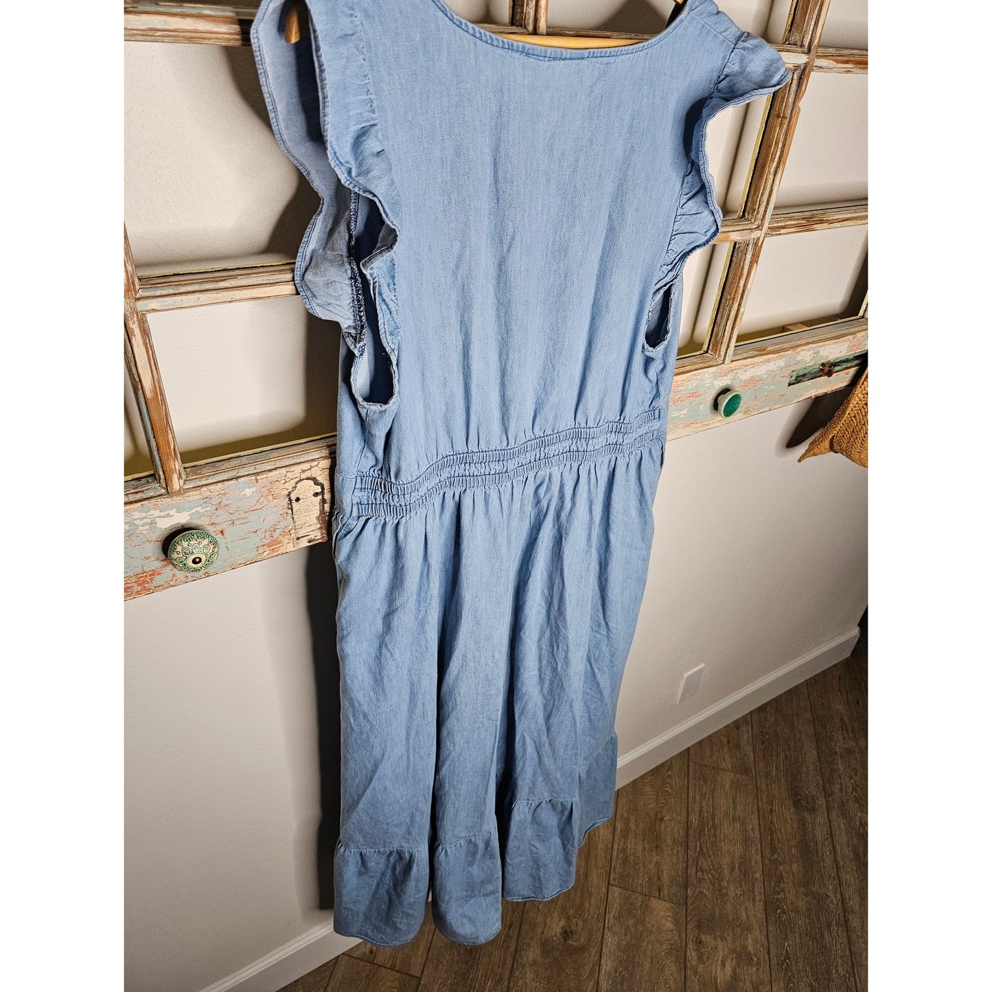 Lane Bryant Denim Chambray V-neck Ruffle Cap Sleeve Dress Ladies size 16