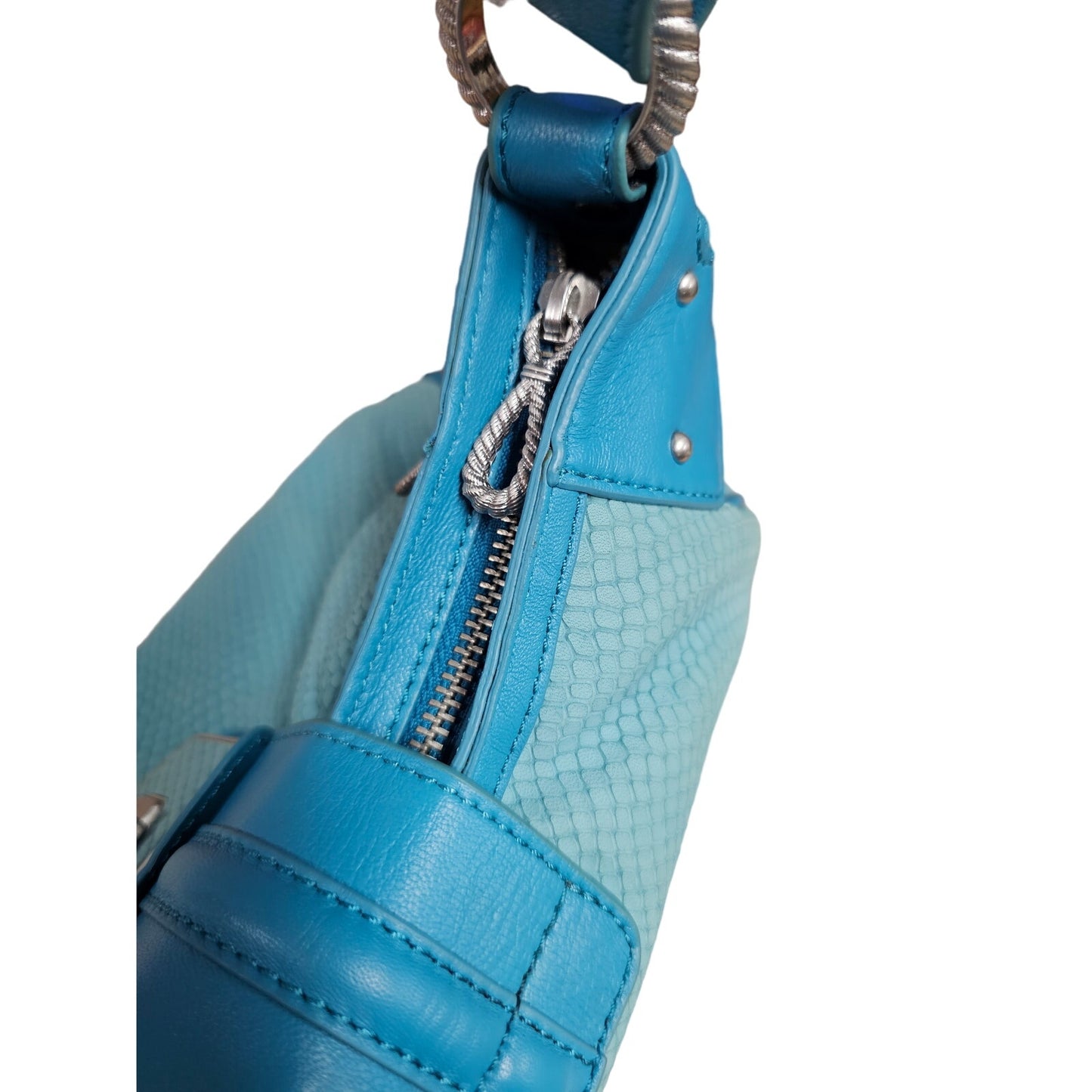 Judith Ripka Turquoise Suede Snakeskin leather Hoho Shoulder Bag Purse wi/ Dust bag