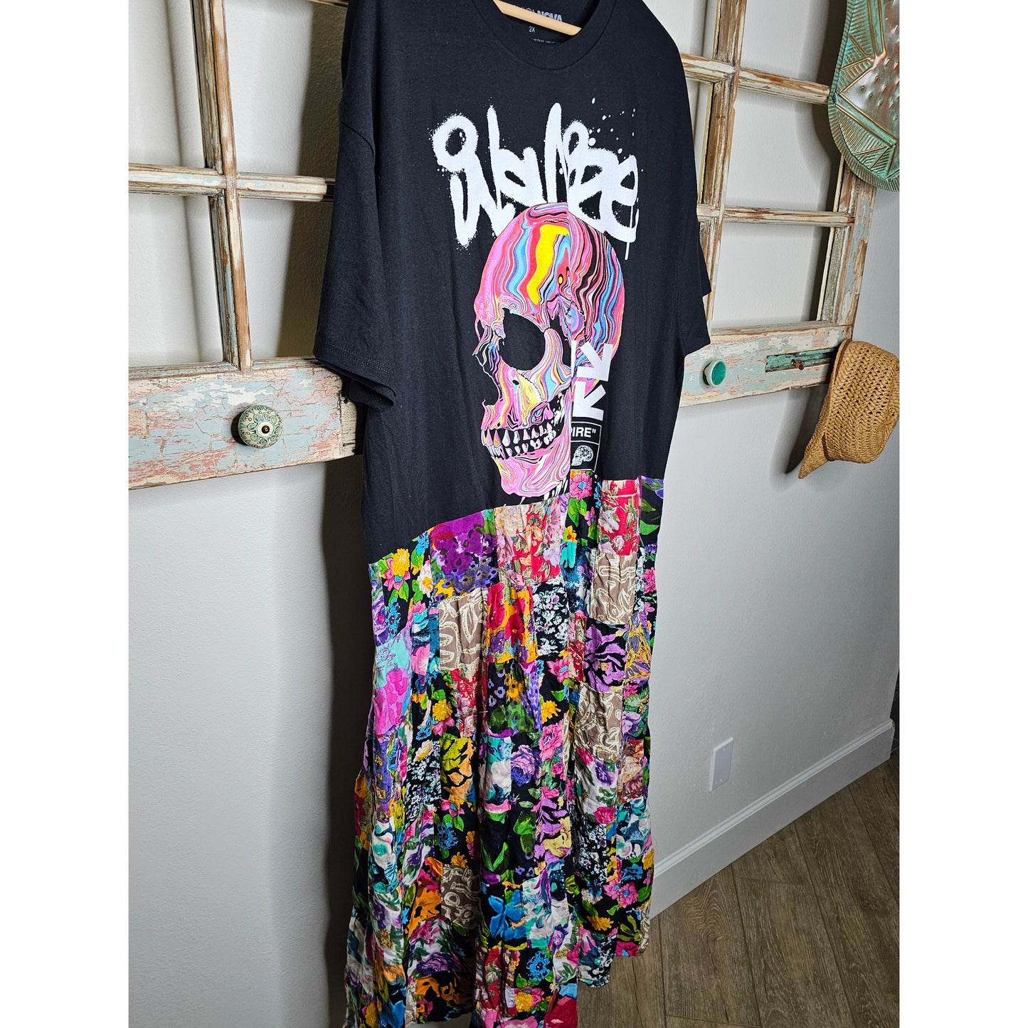 ONE OF A KIND T-Shirt BOHO flowy Patchwork Dress Ladies size 2X