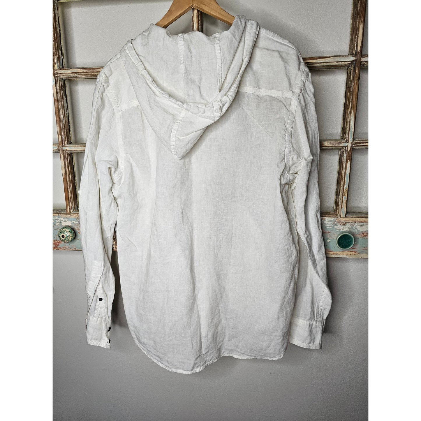 INC International White Linen Pullover Hoodie 1/3 Zip Ladies size XL