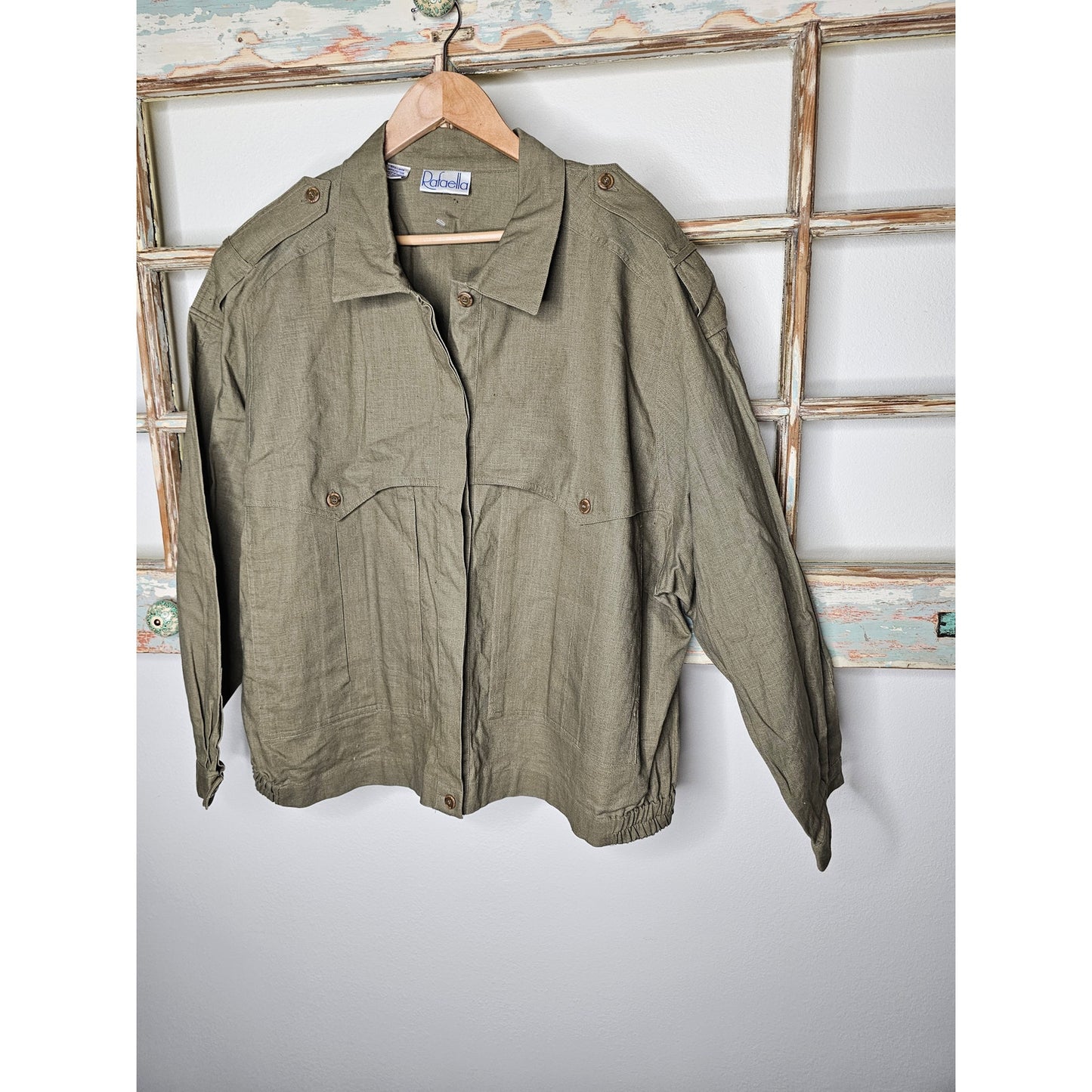 Linen Khaki Button Up Utility Style Jacket Ladies size 22