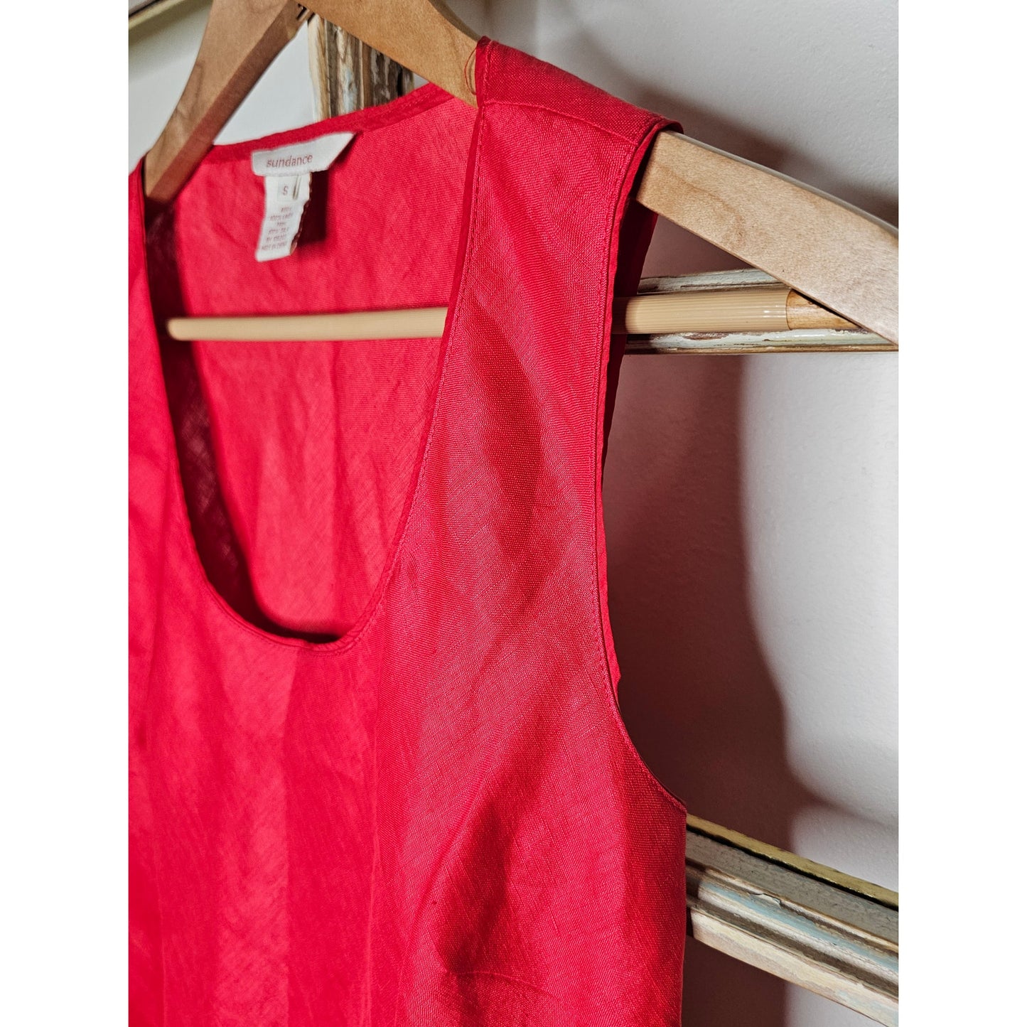Sundance Red Midi Linen/ Silk Asymmetrical Sleeveless Dress Size Small