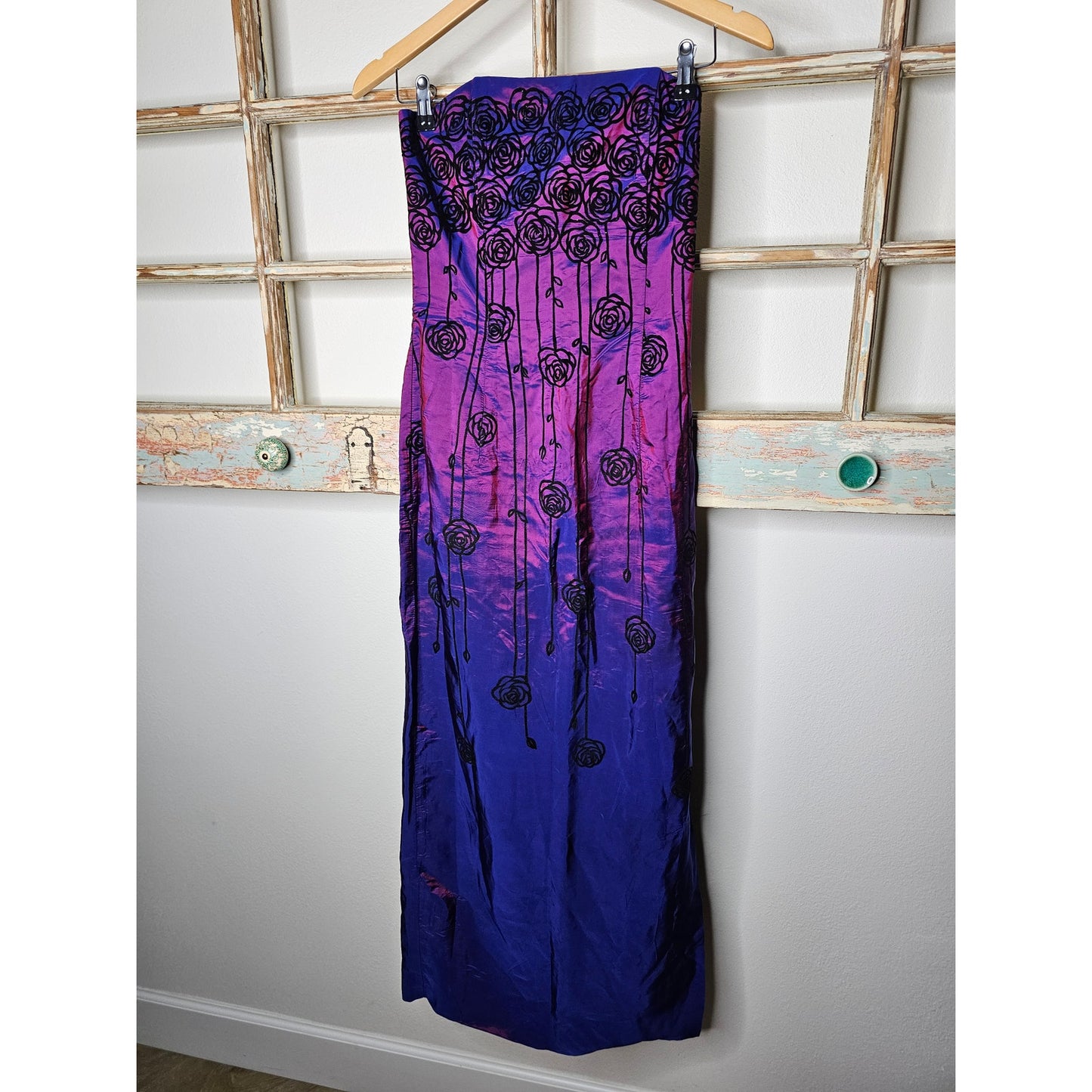 Gunne Sax Vintage Pink/Purple Iridescent Dress W/ Velvet Roses Size 5