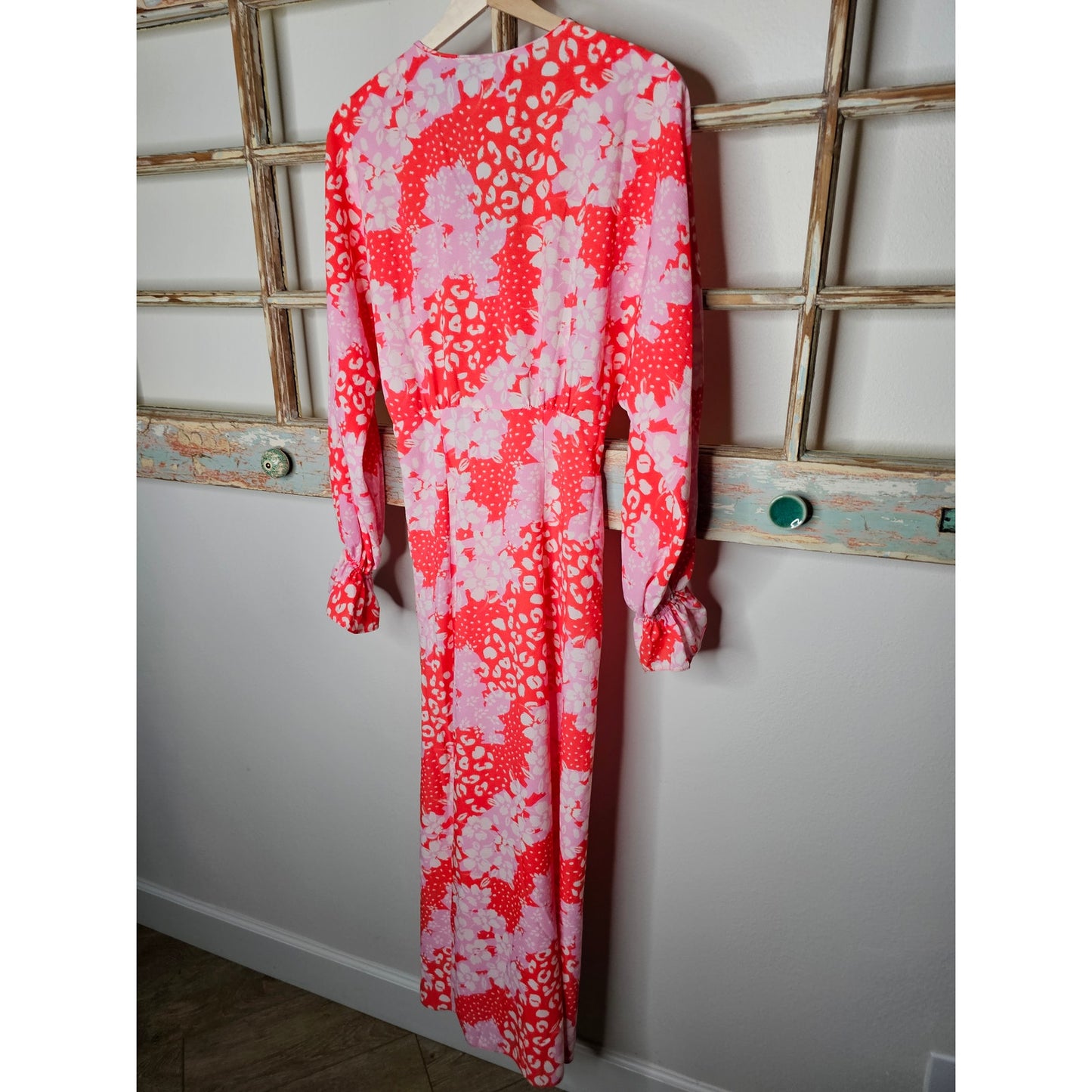 NWT ASOS Plunge Batwing Maxi Dress Pink Splice Print Ladies size 4