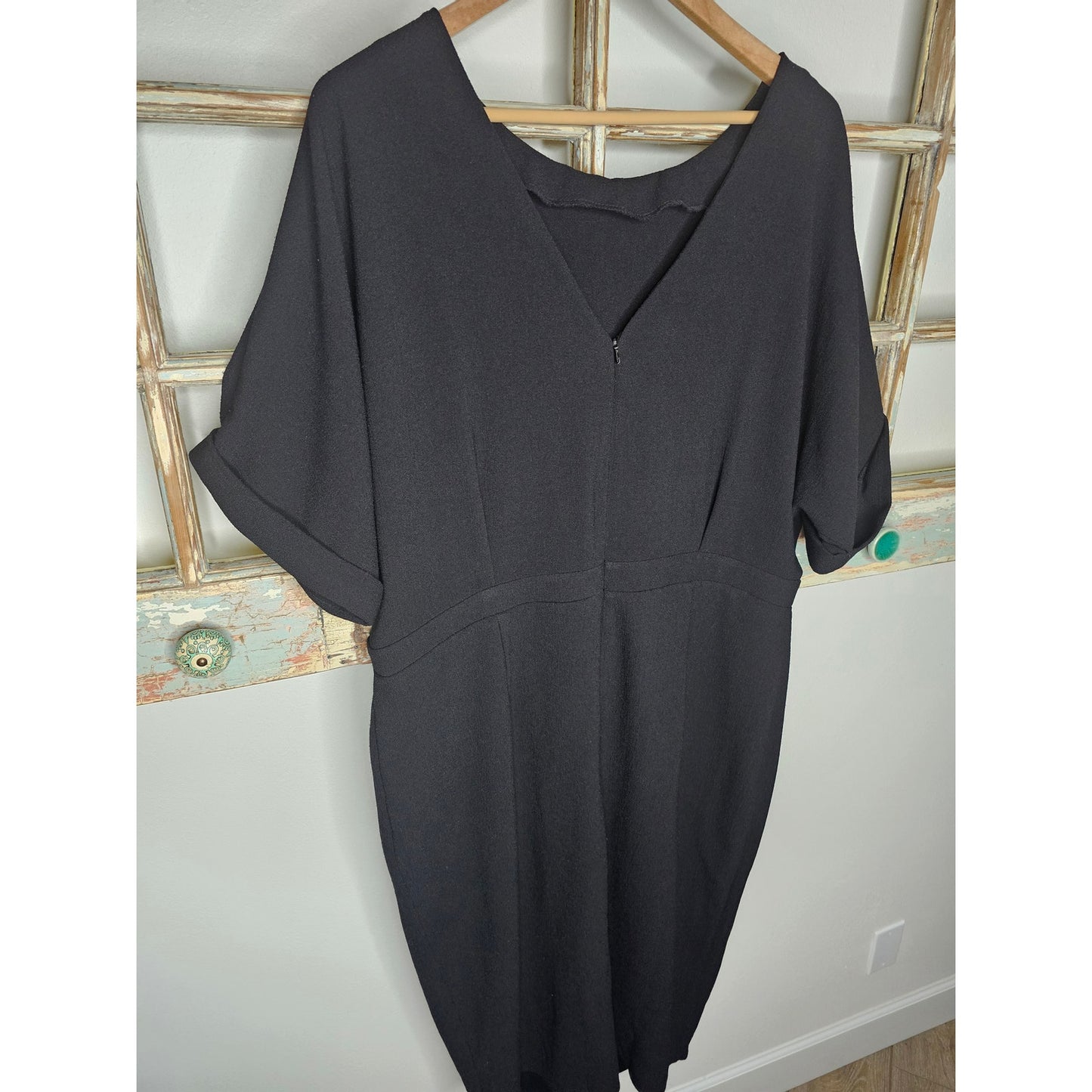 NWT Asos Black Basic Midi Dress Back V-Neck Ladies Size 16