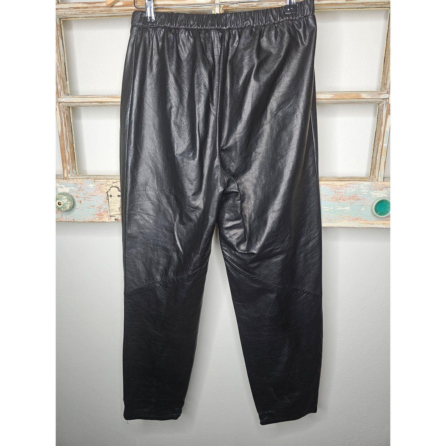 Plush Black Leather comfortable Relaxed Fit Pull on Pants Size 27