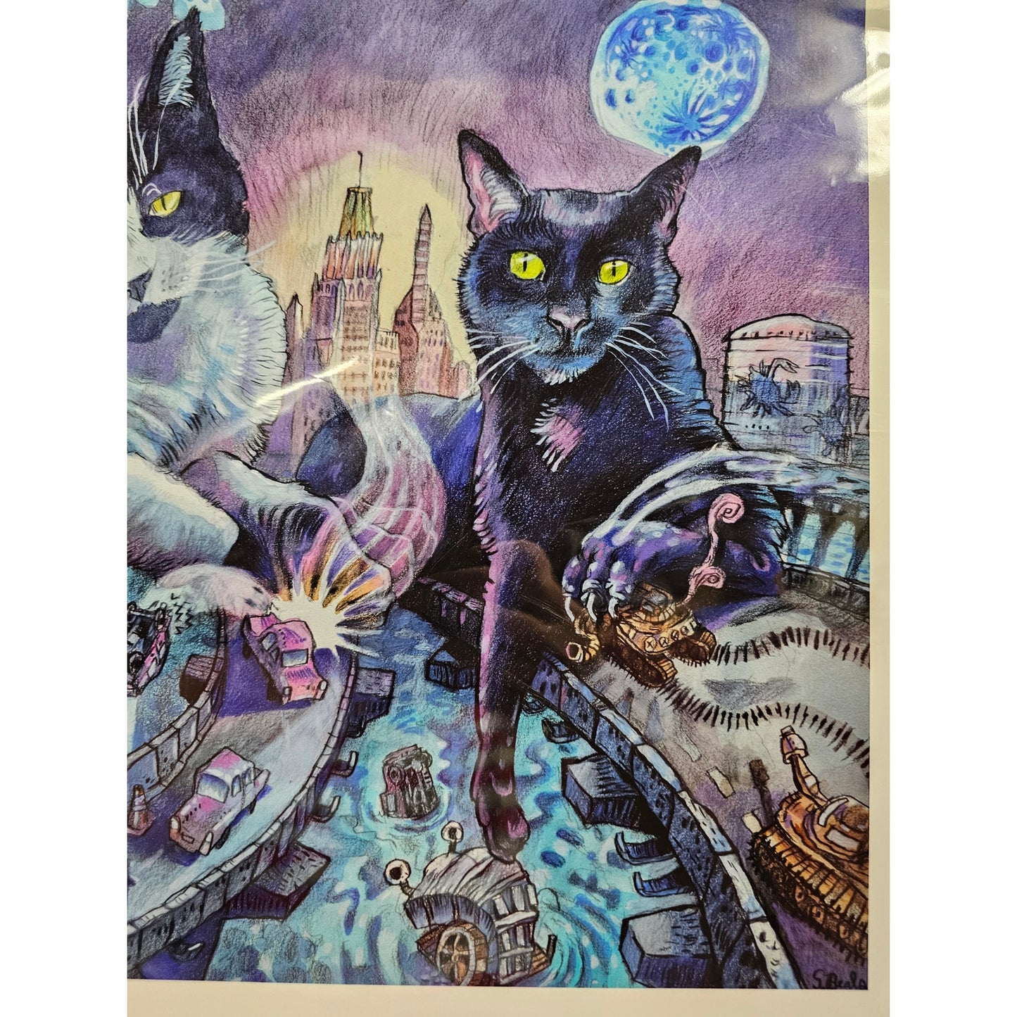 Spencer Beals 16 X 20 Cats on I-95 Baltimore Print in Plastic