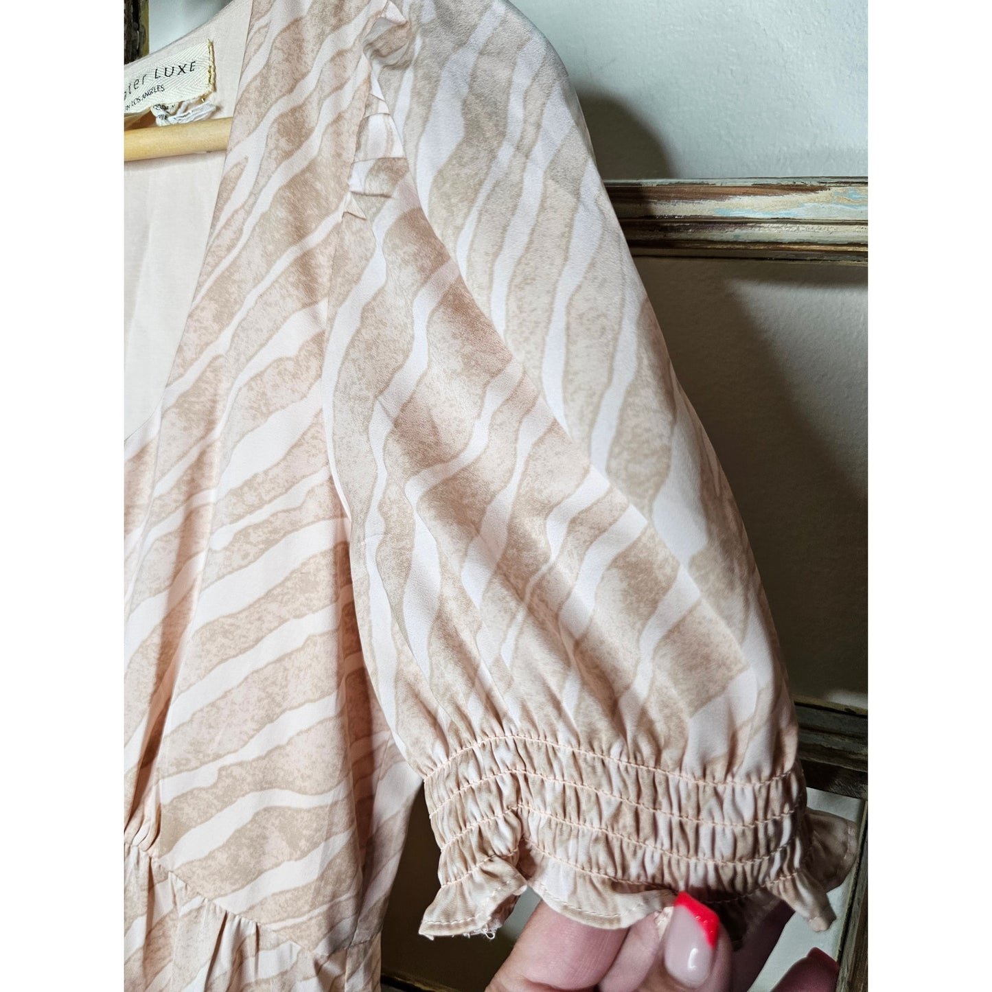 Saltwater Lux Satin Midi Dress Puff Sleeves Ruffled Bottom Size Small